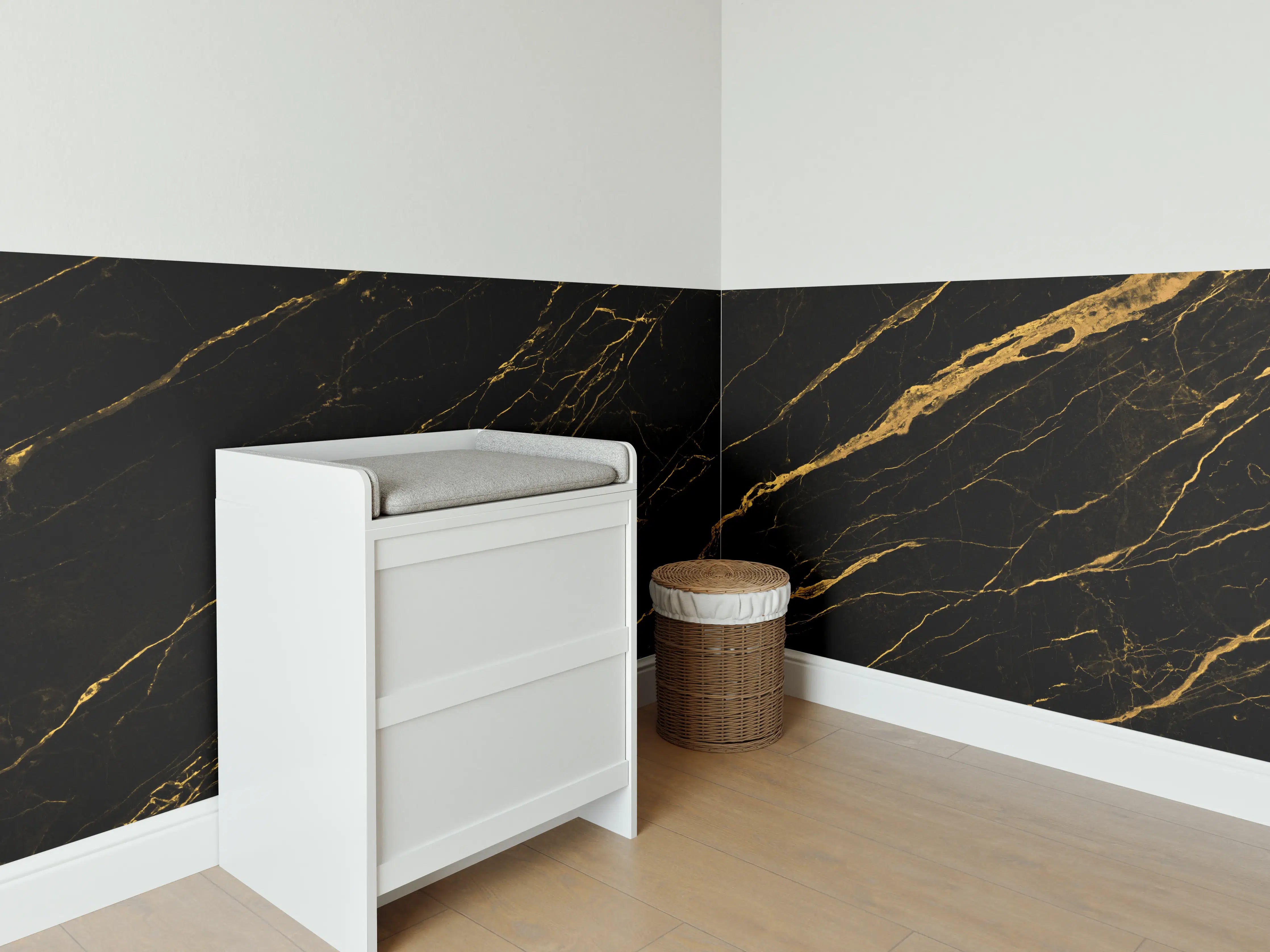 Babyzimmer Wandgestaltung - Schwarz goldener Marmor
