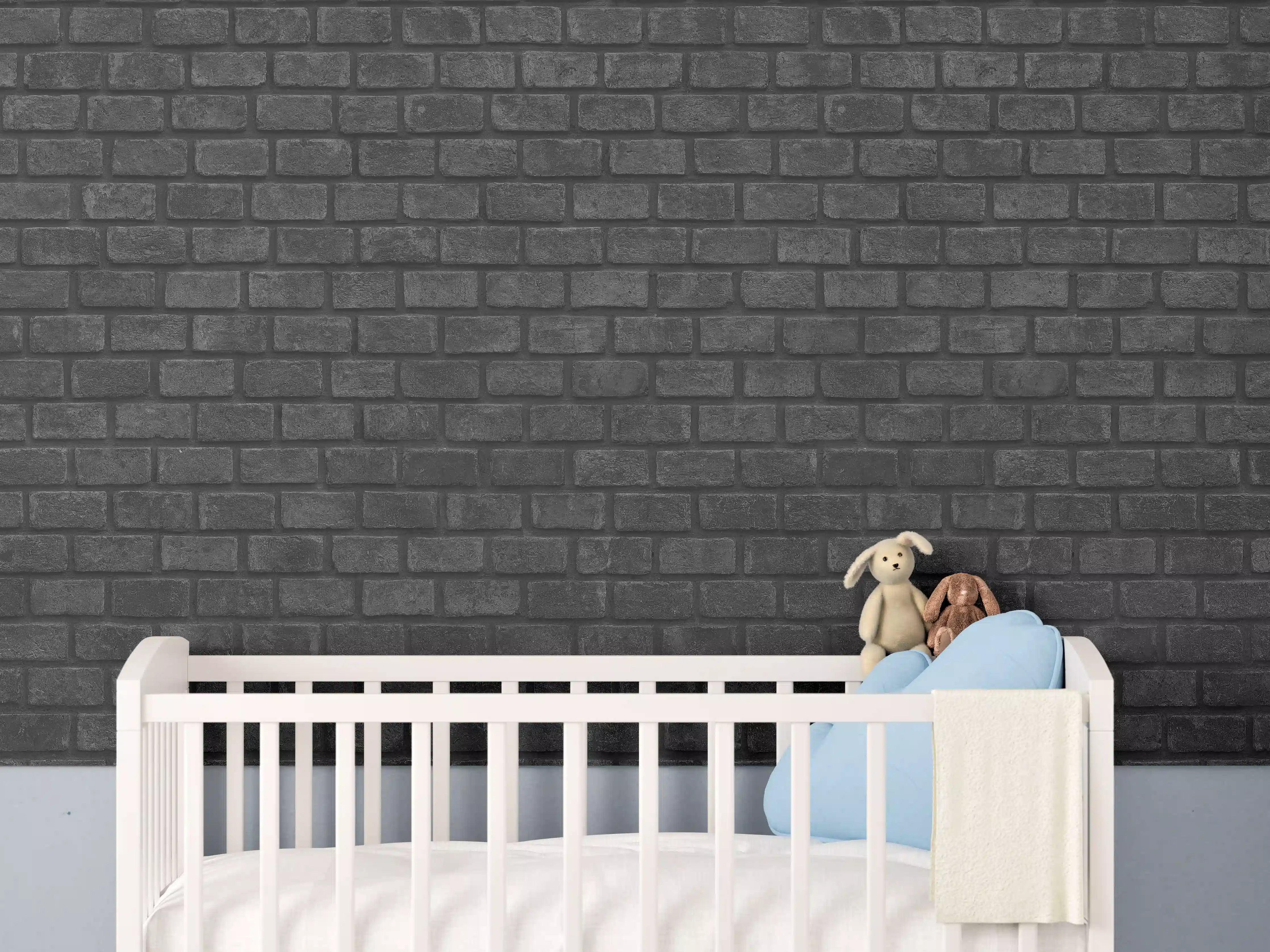 Babyzimmer Wandgestaltung - Schwarz graue Ziegelwand