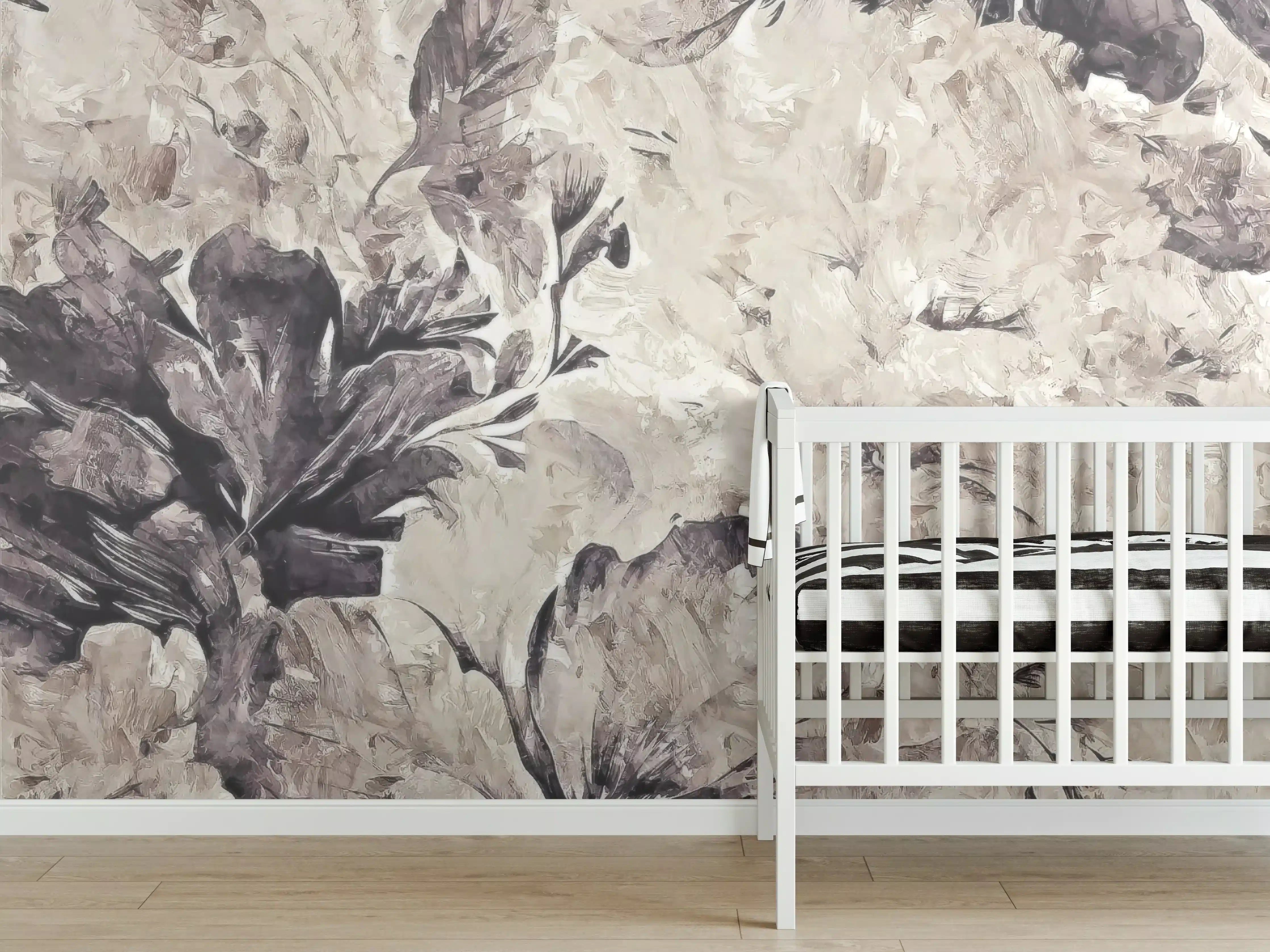 Babyzimmer Wandgestaltung - Schwarz, weißes Pflanzen Gemälde 2
