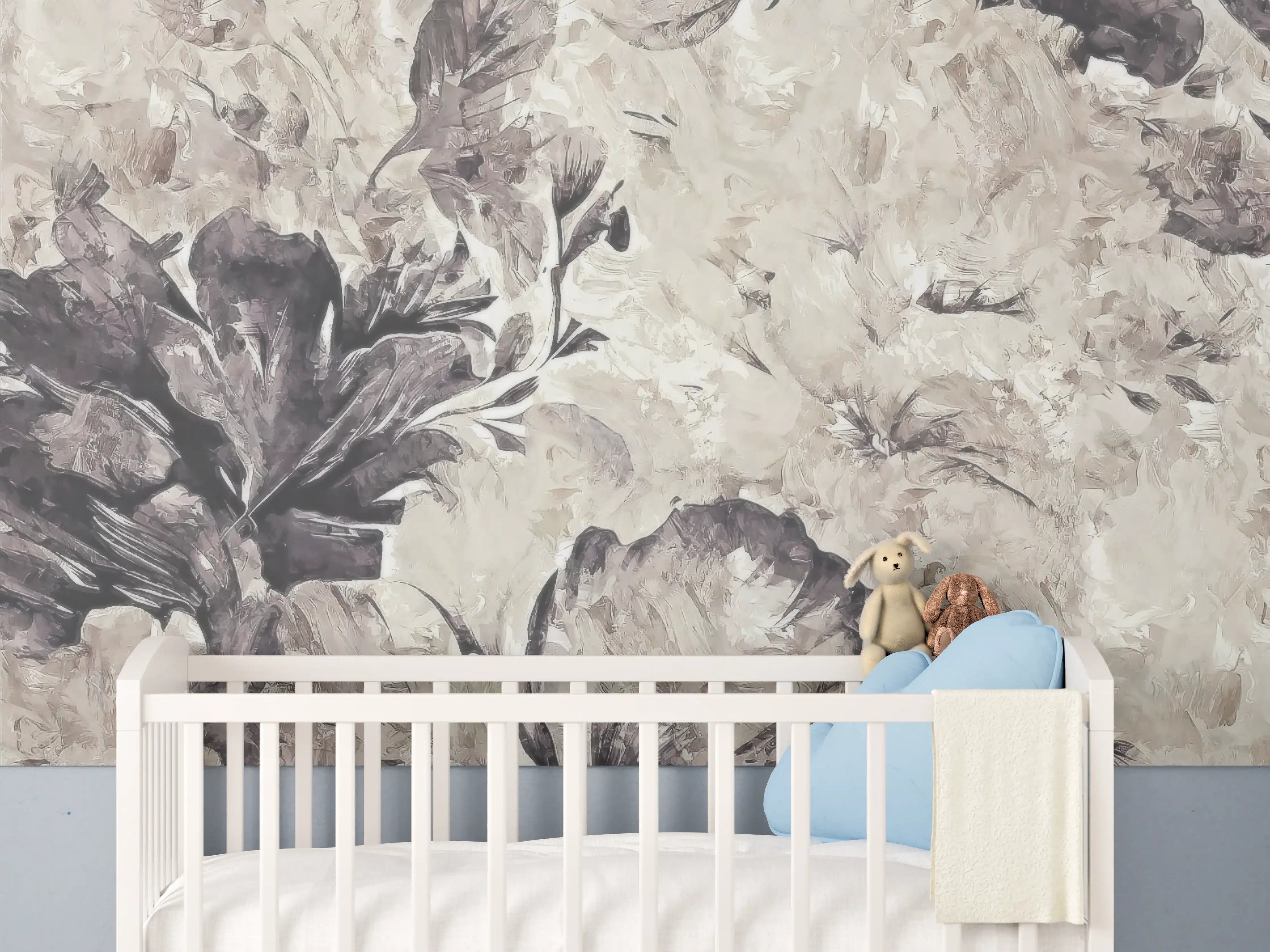 Babyzimmer Wandgestaltung - Schwarz, weißes Pflanzen Gemälde 2