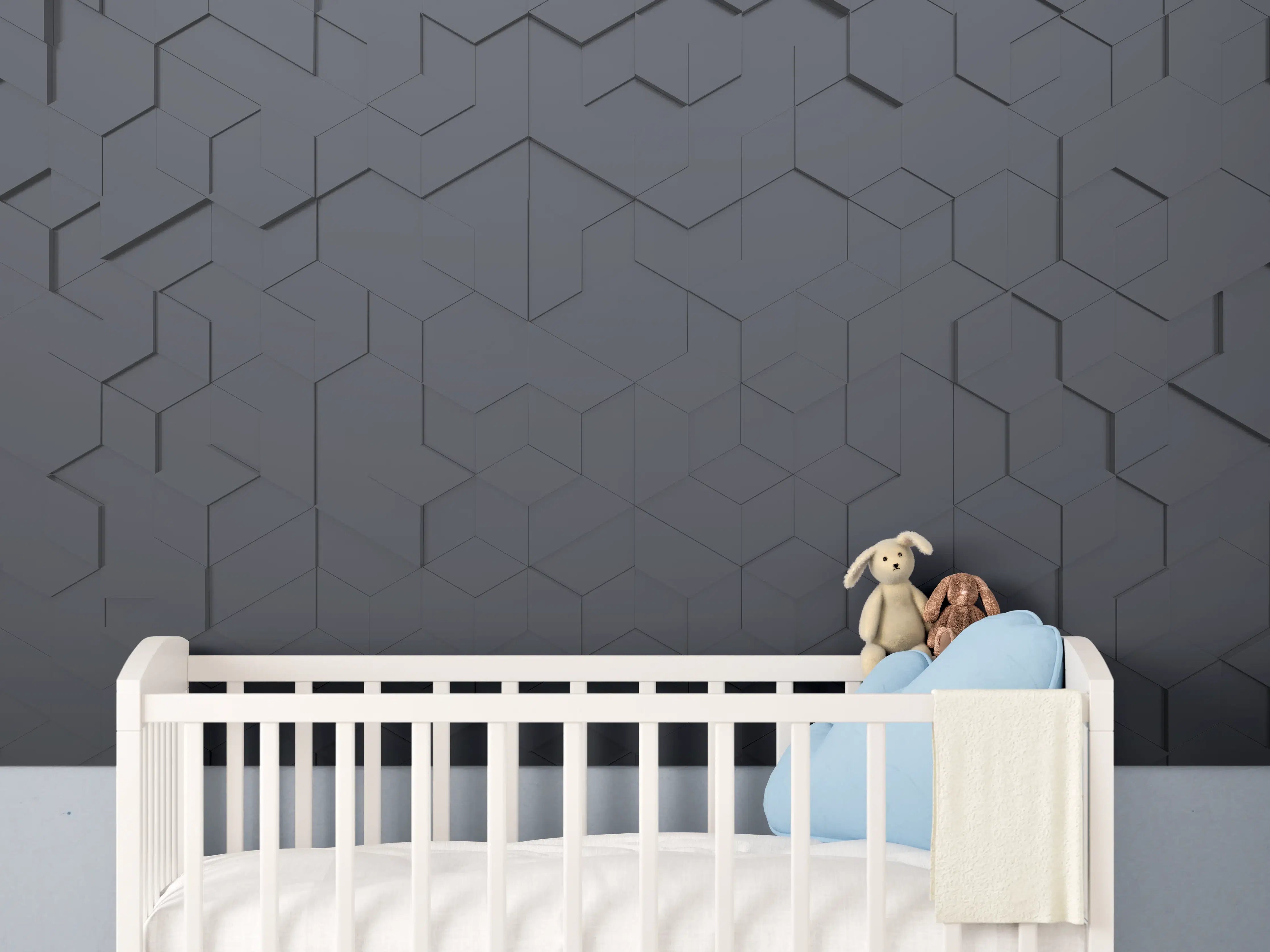 Babyzimmer Wandgestaltung - Schwarze Hexagon-Tech-Struktur