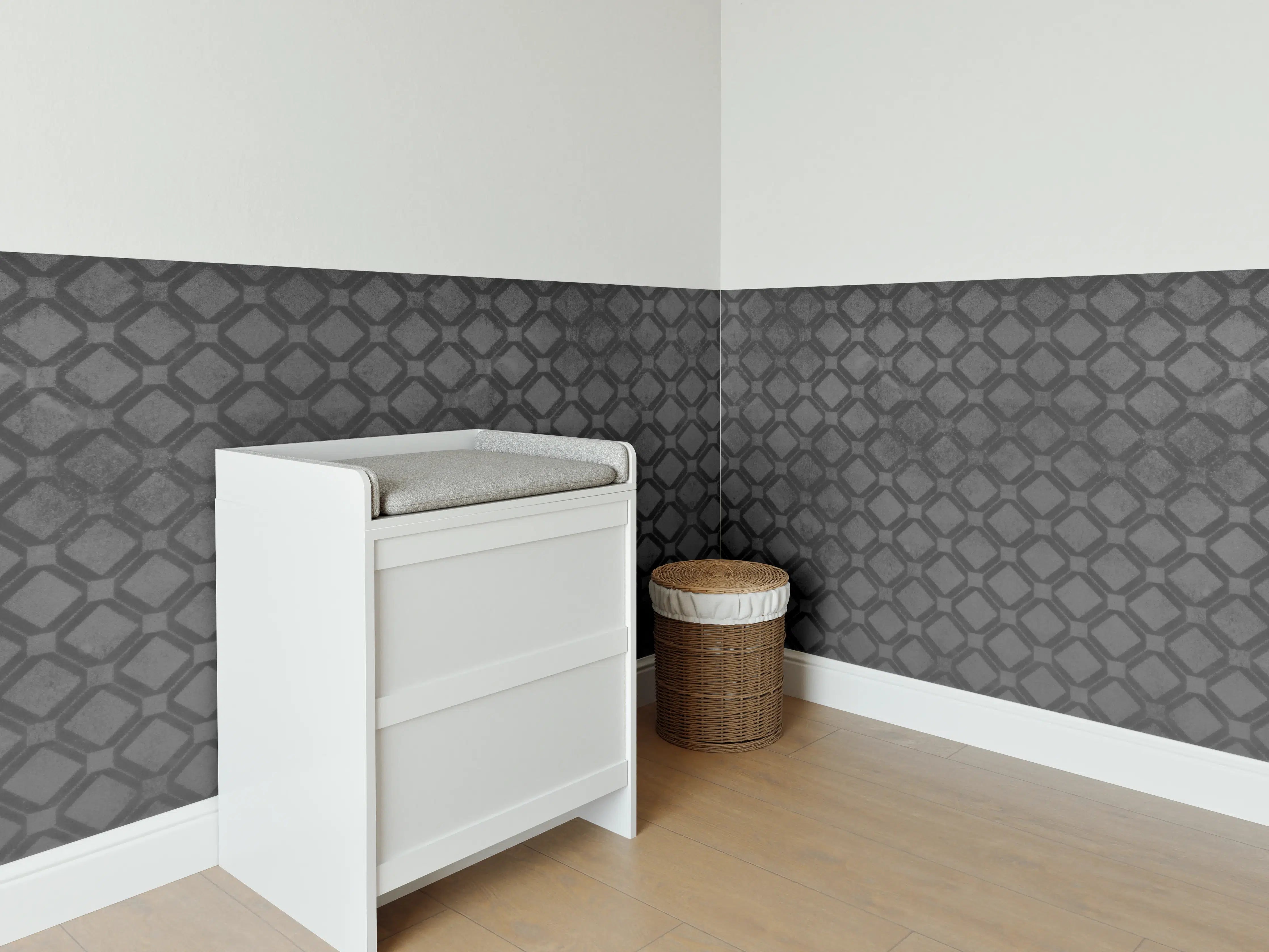 Babyzimmer Wandgestaltung - Schwarze Raute Muster