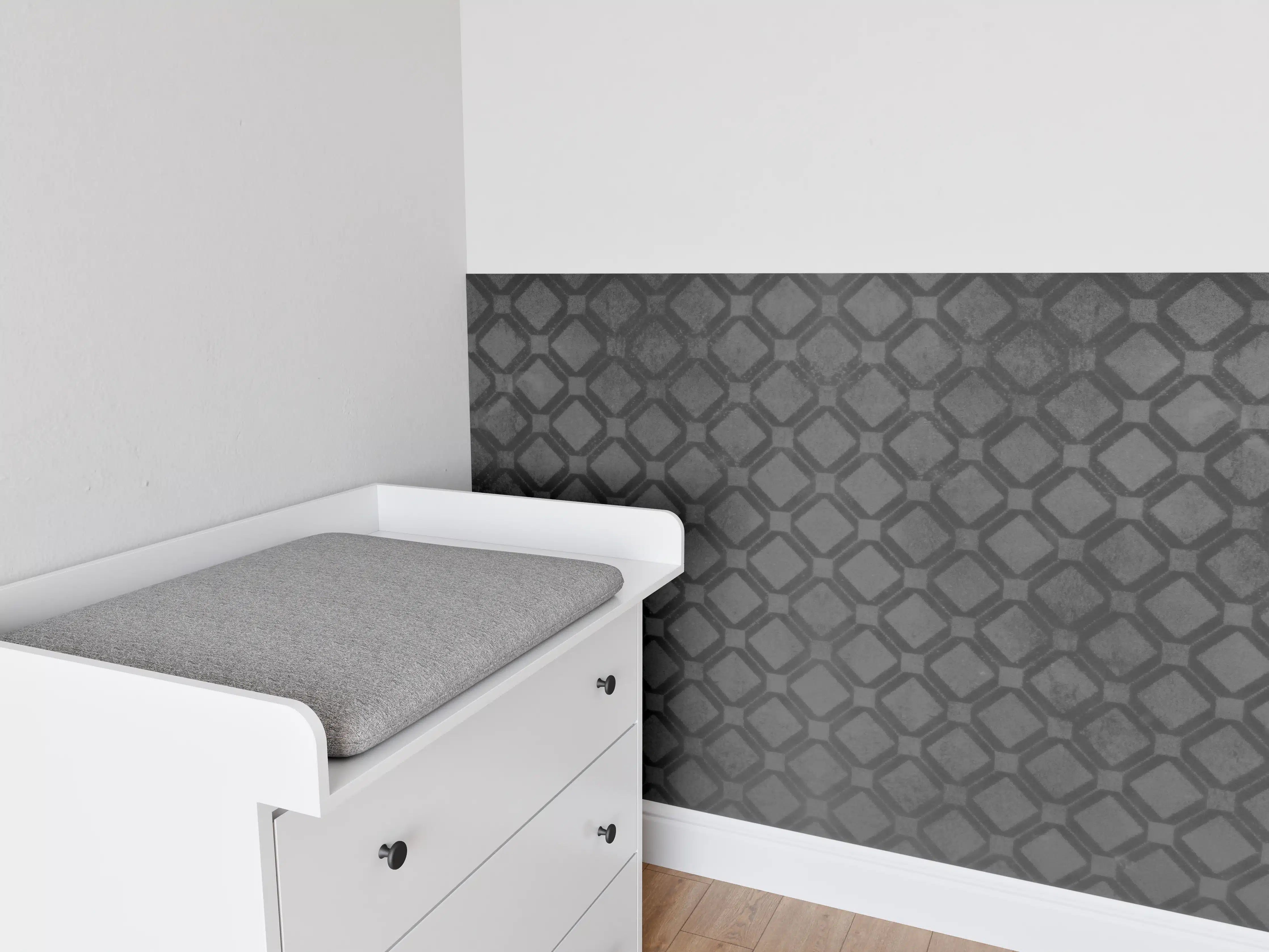 Babyzimmer Wandgestaltung - Schwarze Raute Muster