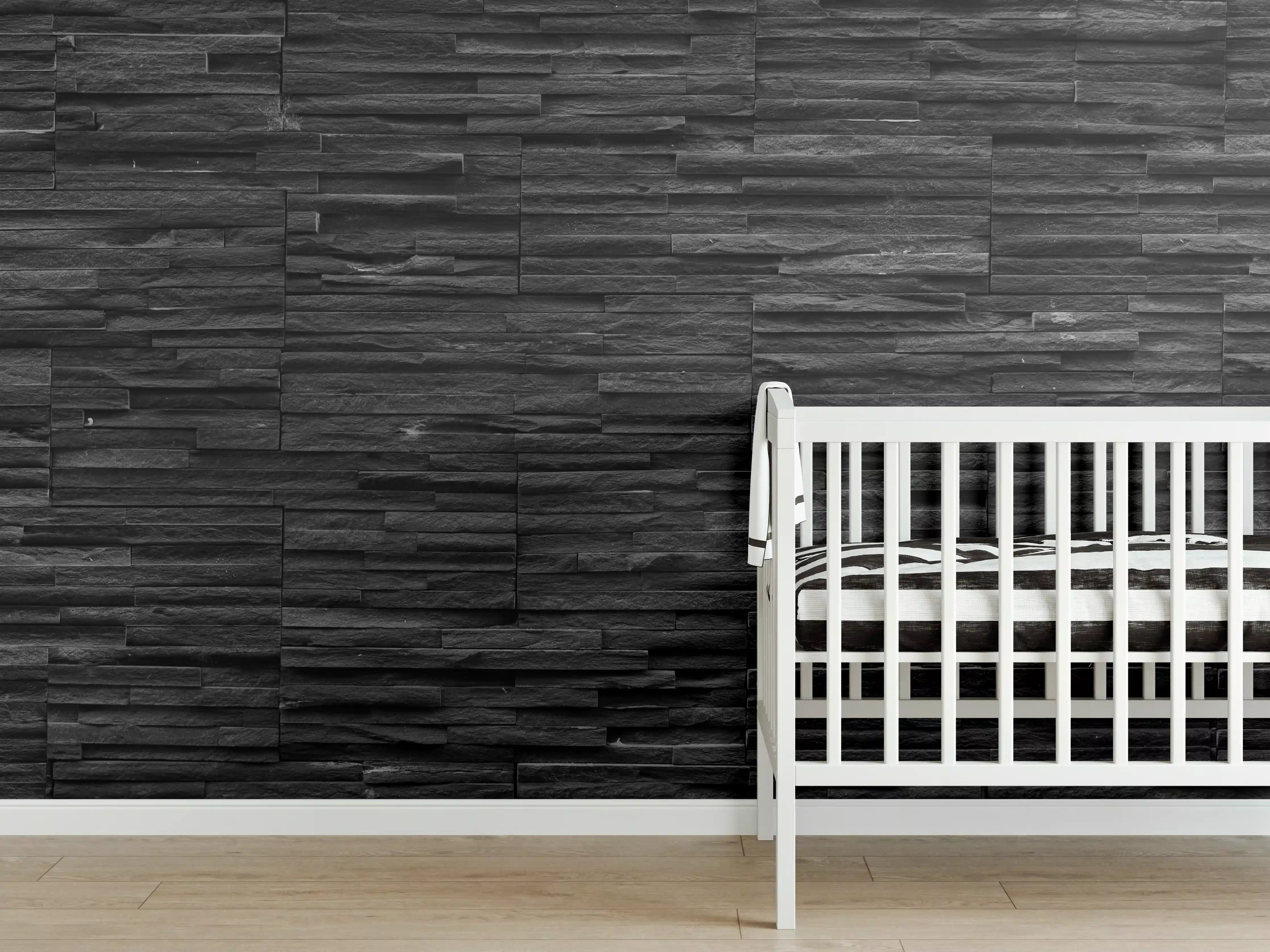 Babyzimmer Wandgestaltung - Schwarze Schieferstein-Mauer