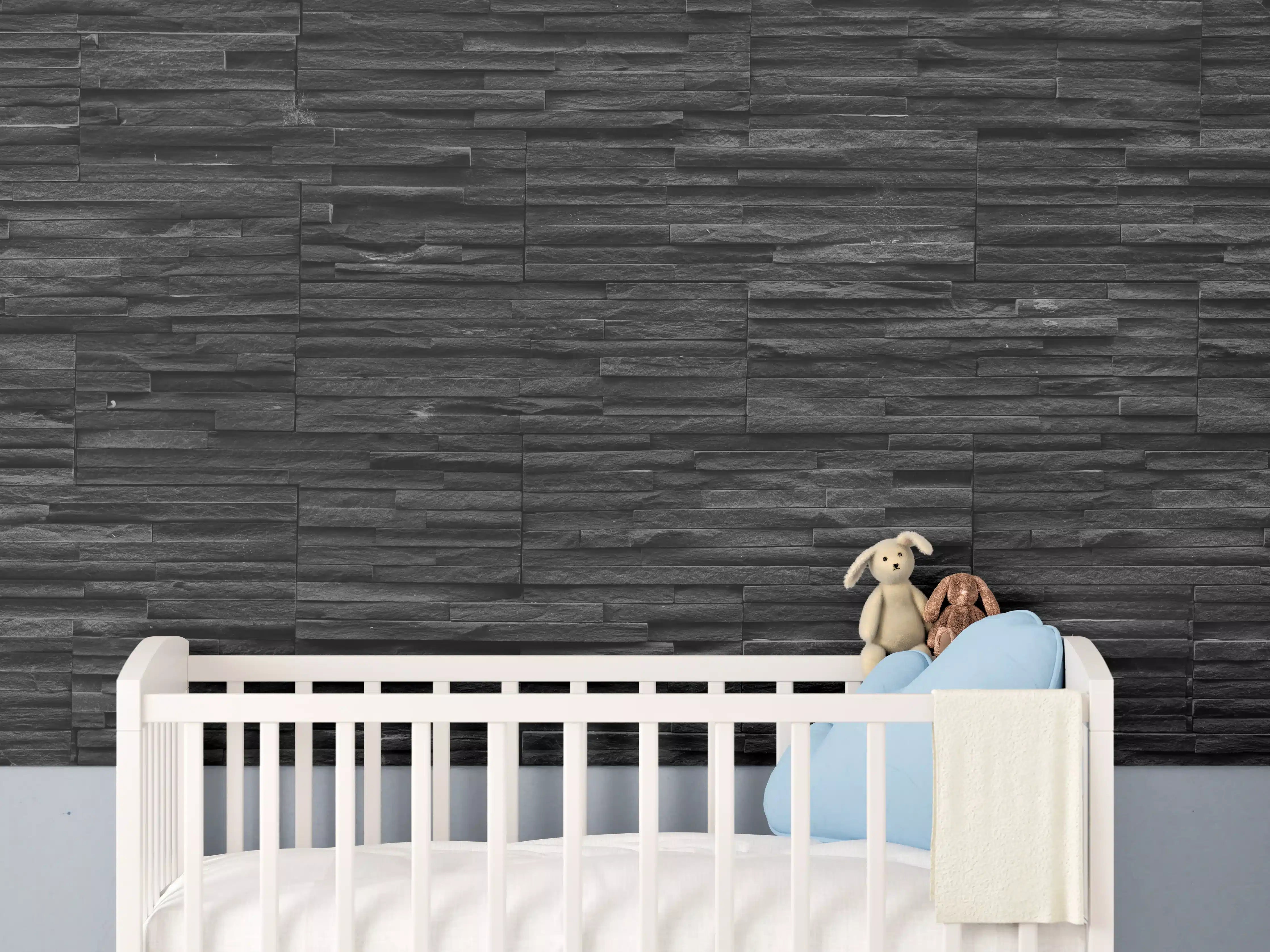 Babyzimmer Wandgestaltung - Schwarze Schieferstein-Mauer