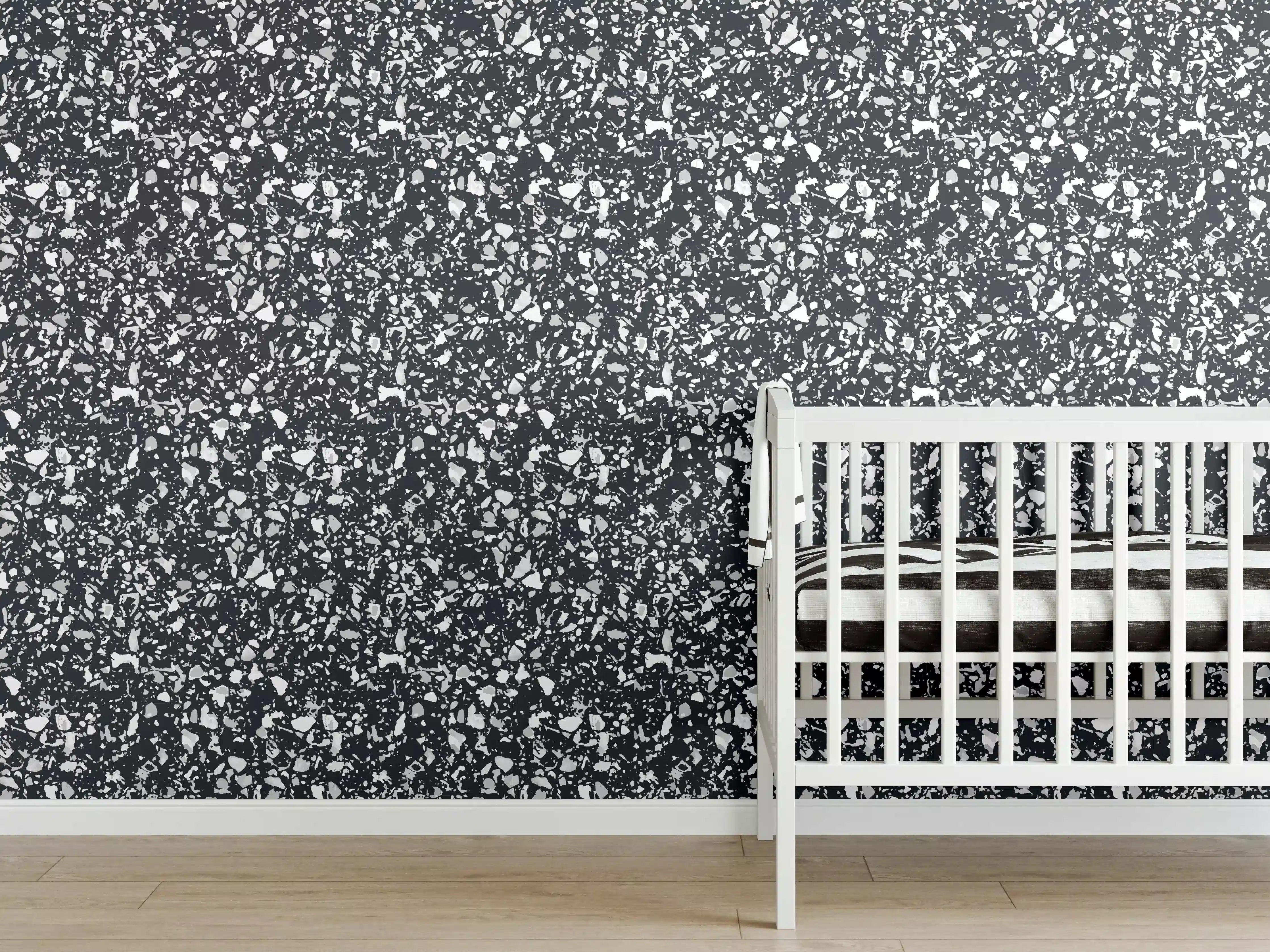 Babyzimmer Wandgestaltung - Schwarze Terrazzo-Optik