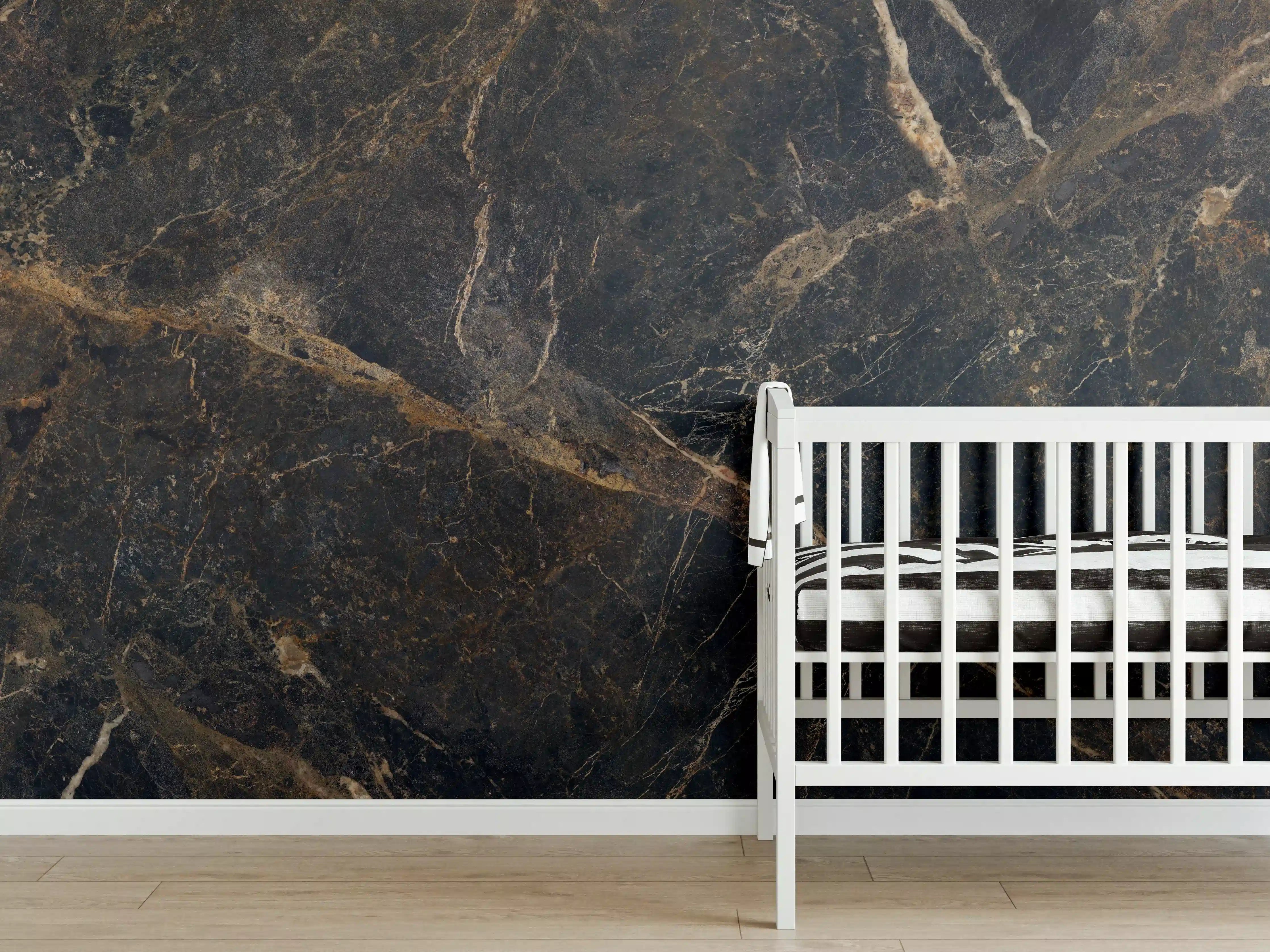 Babyzimmer Wandgestaltung - Schwarze edle Marmortextur