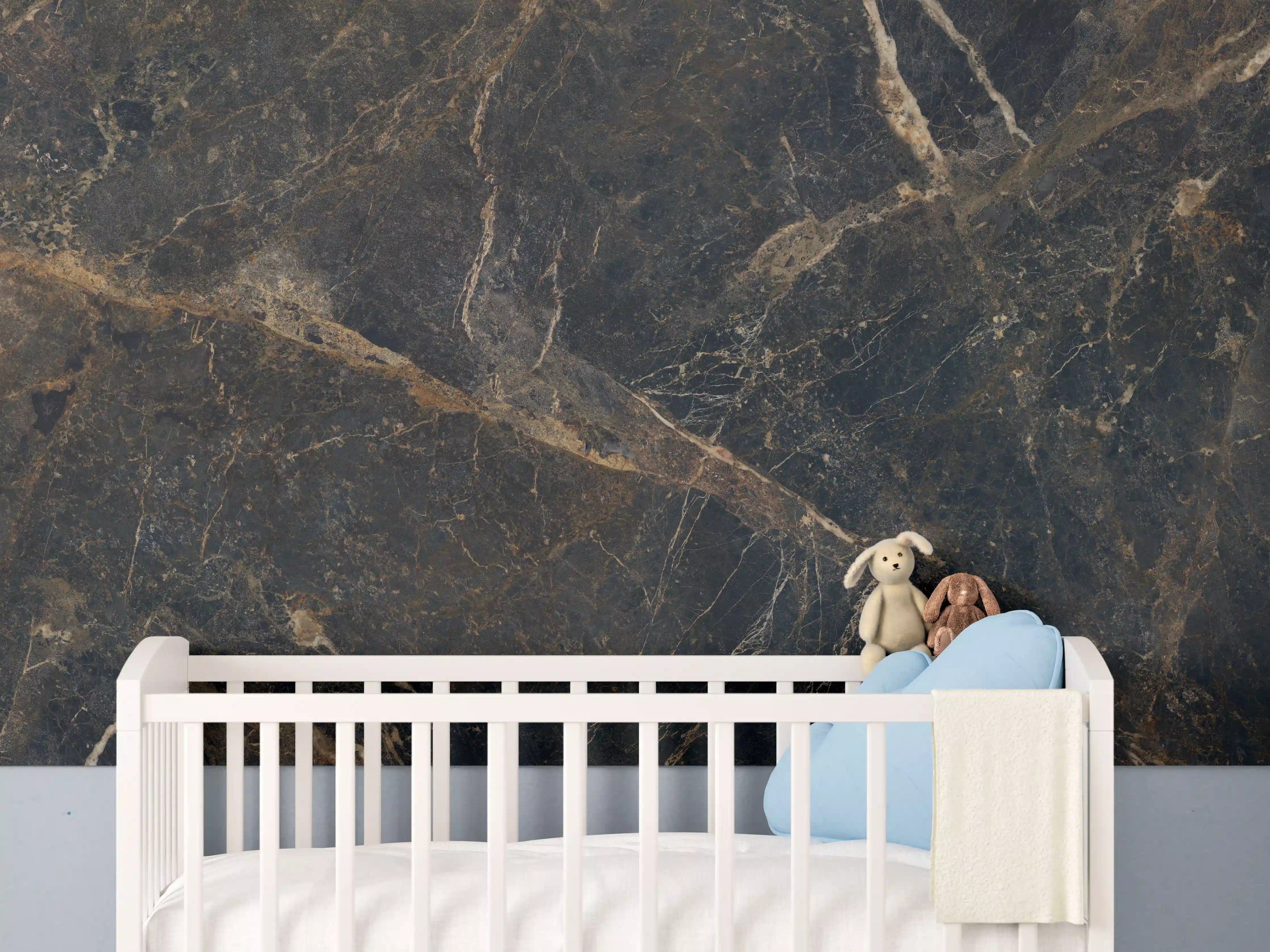 Babyzimmer Wandgestaltung - Schwarze edle Marmortextur