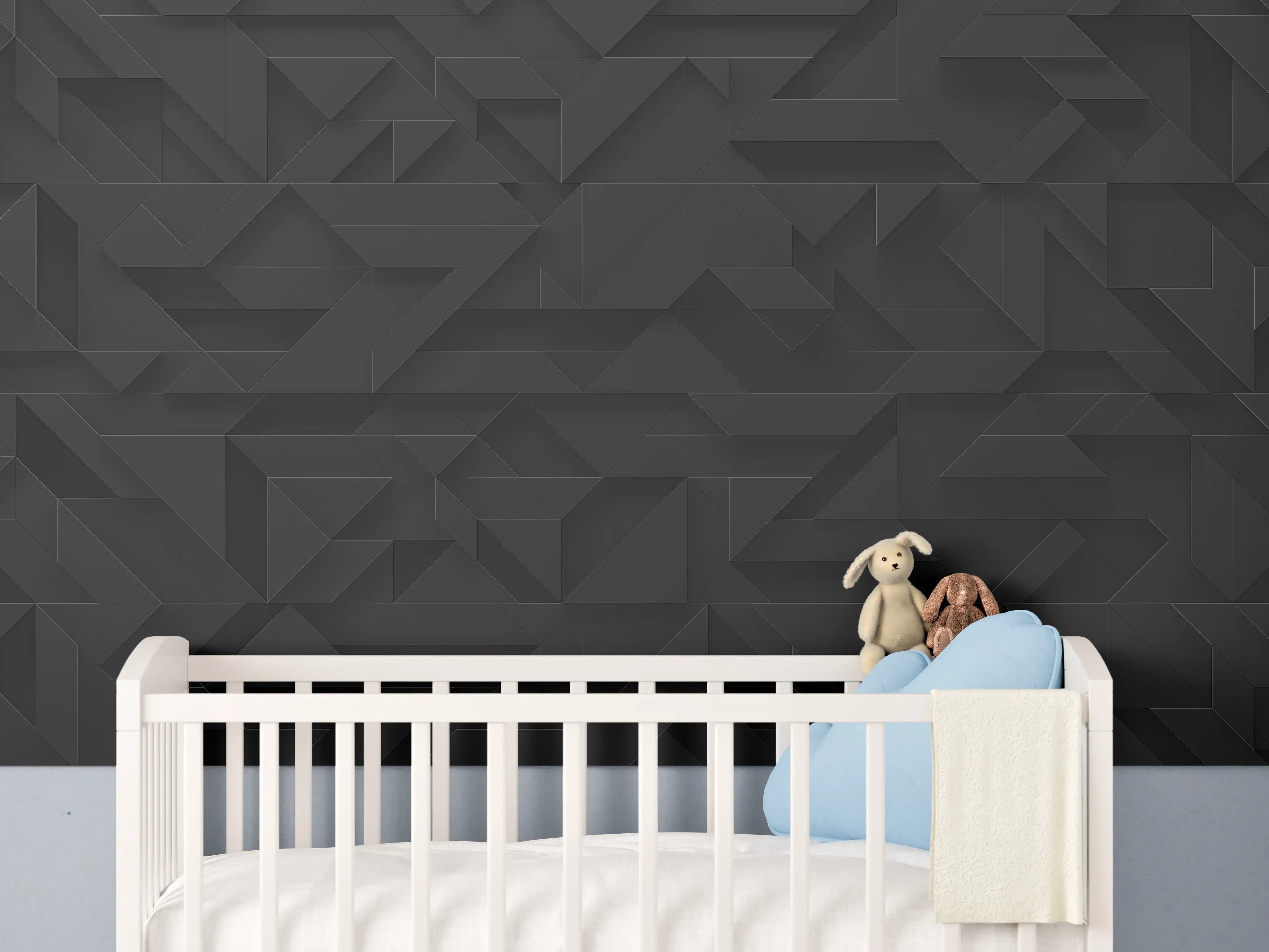 Babyzimmer Wandgestaltung - Schwarze futuristische Wand - 3D