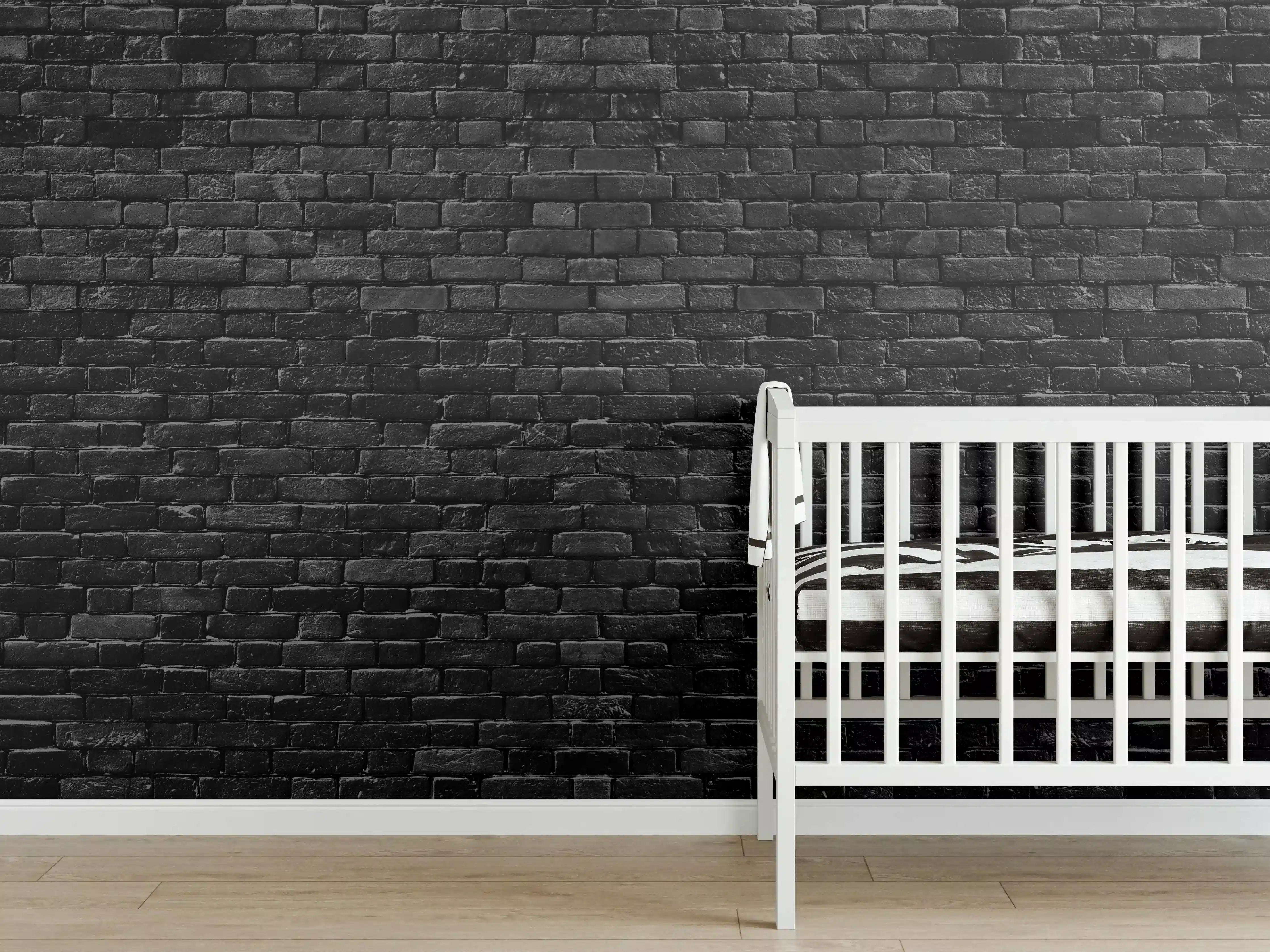 Babyzimmer Wandgestaltung - Schwarze raue Ziegelwand