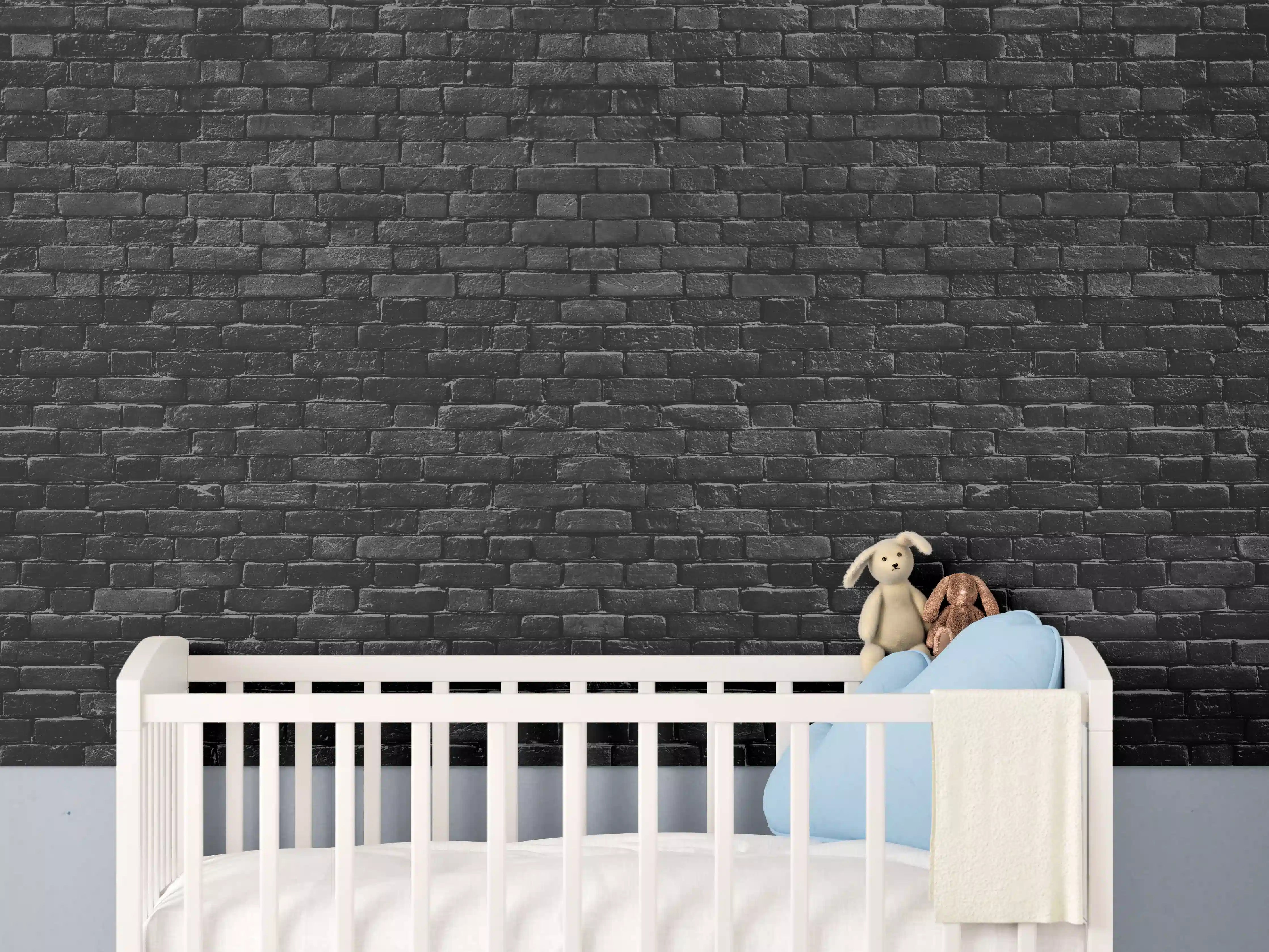 Babyzimmer Wandgestaltung - Schwarze raue Ziegelwand