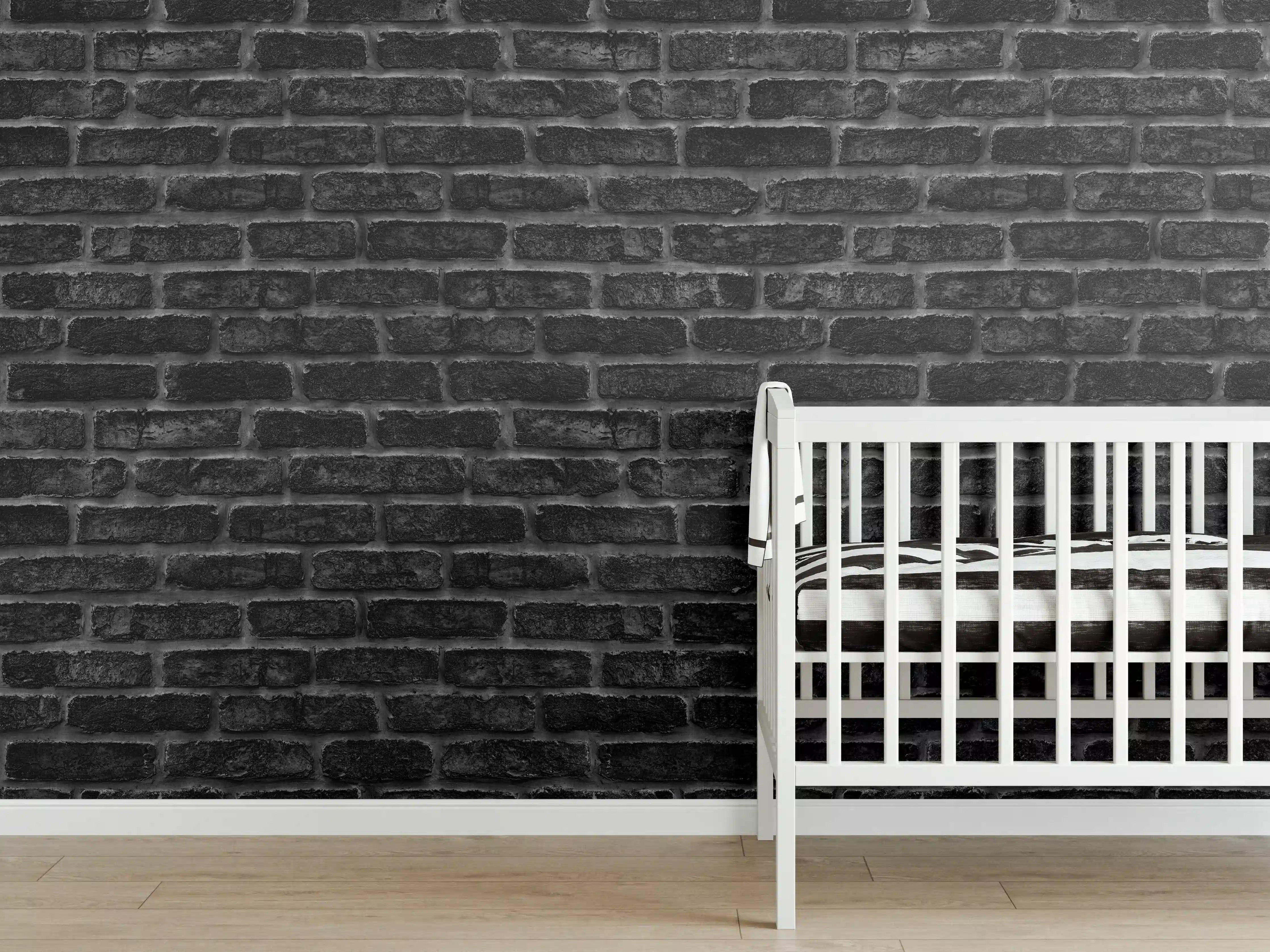 Babyzimmer Wandgestaltung - Schwarze schlichte Ziegelwand