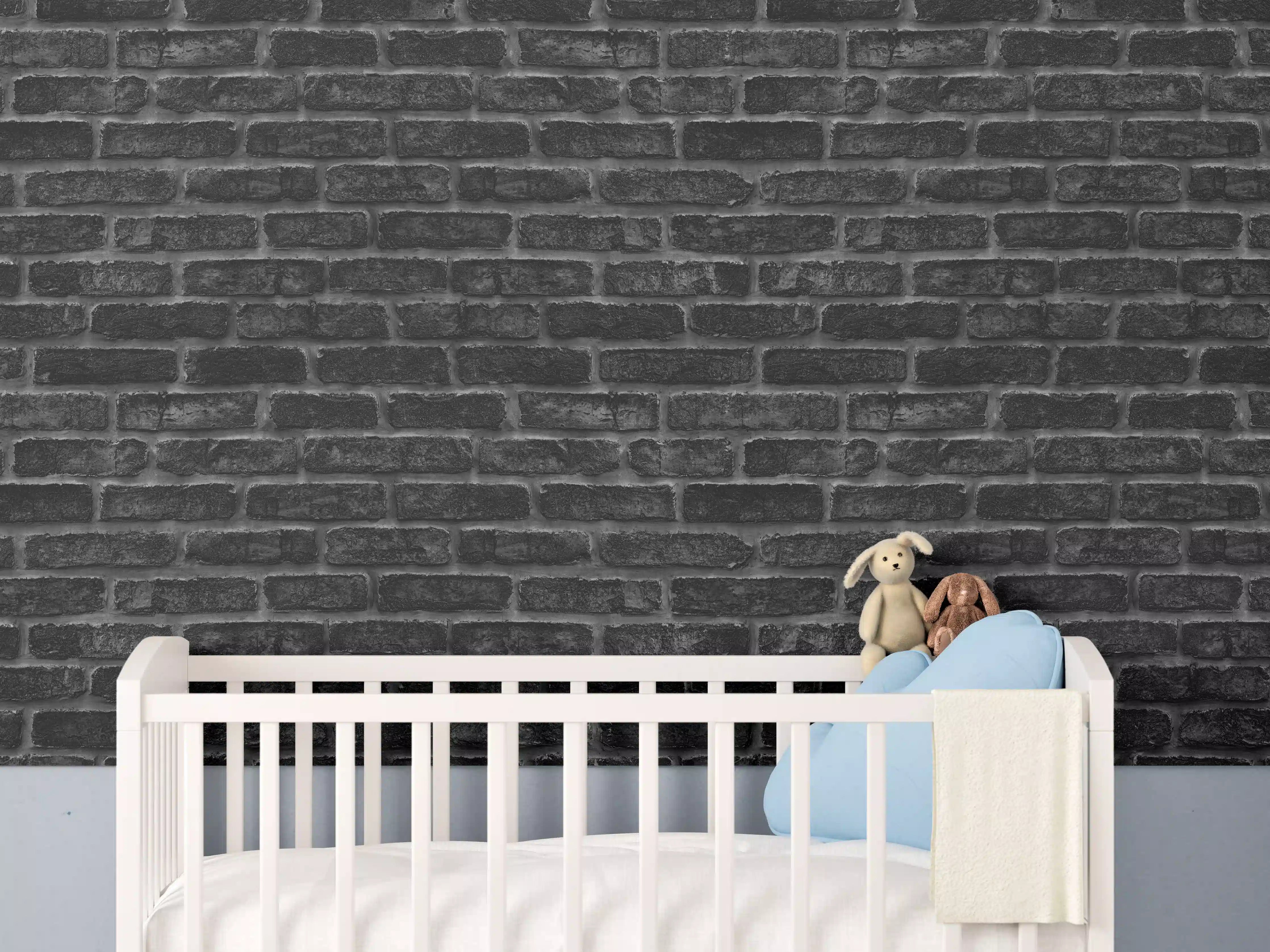 Babyzimmer Wandgestaltung - Schwarze schlichte Ziegelwand