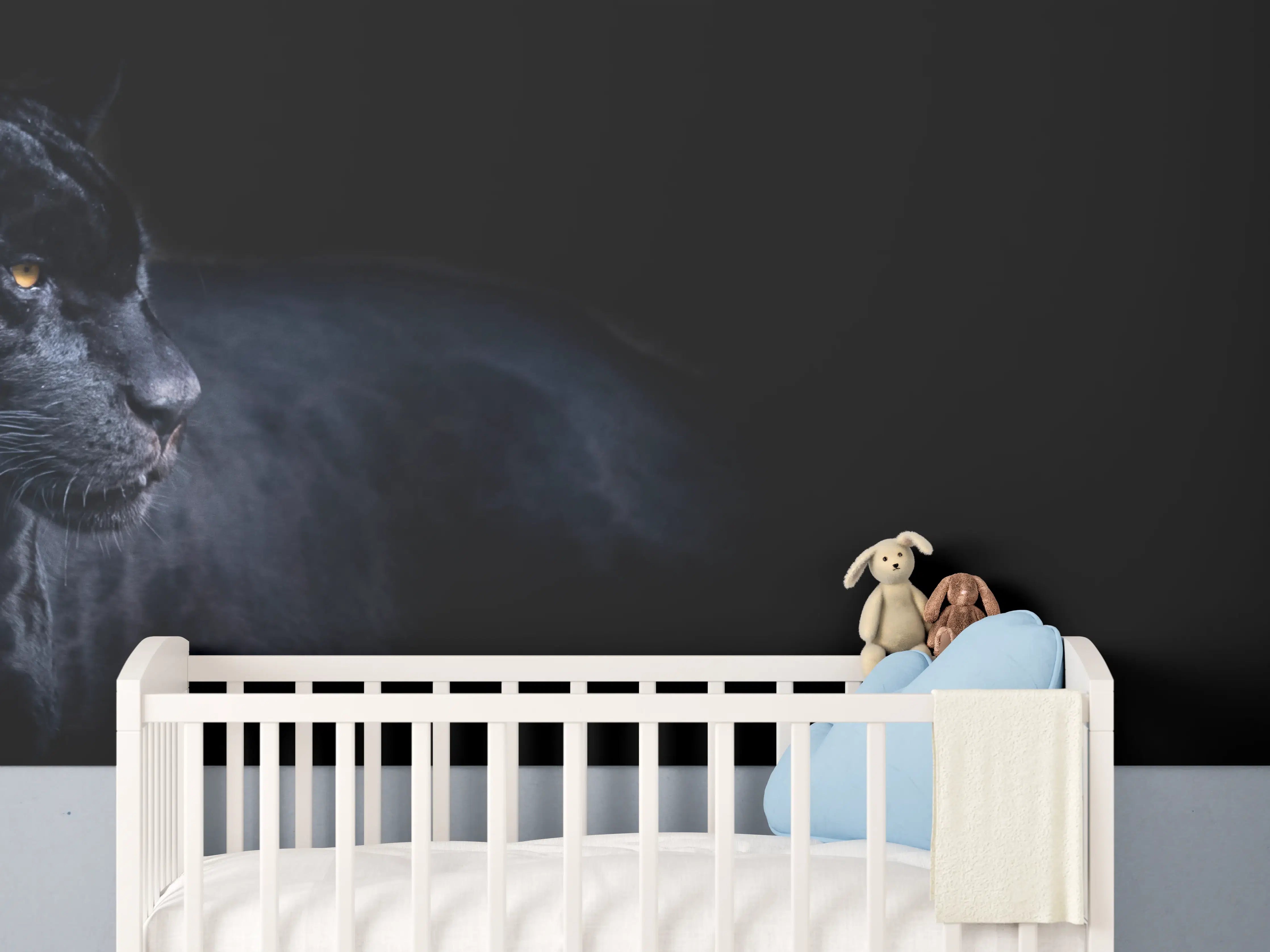 Babyzimmer Wandgestaltung - Schwarzen Panther mit schwarzem Hintergrund