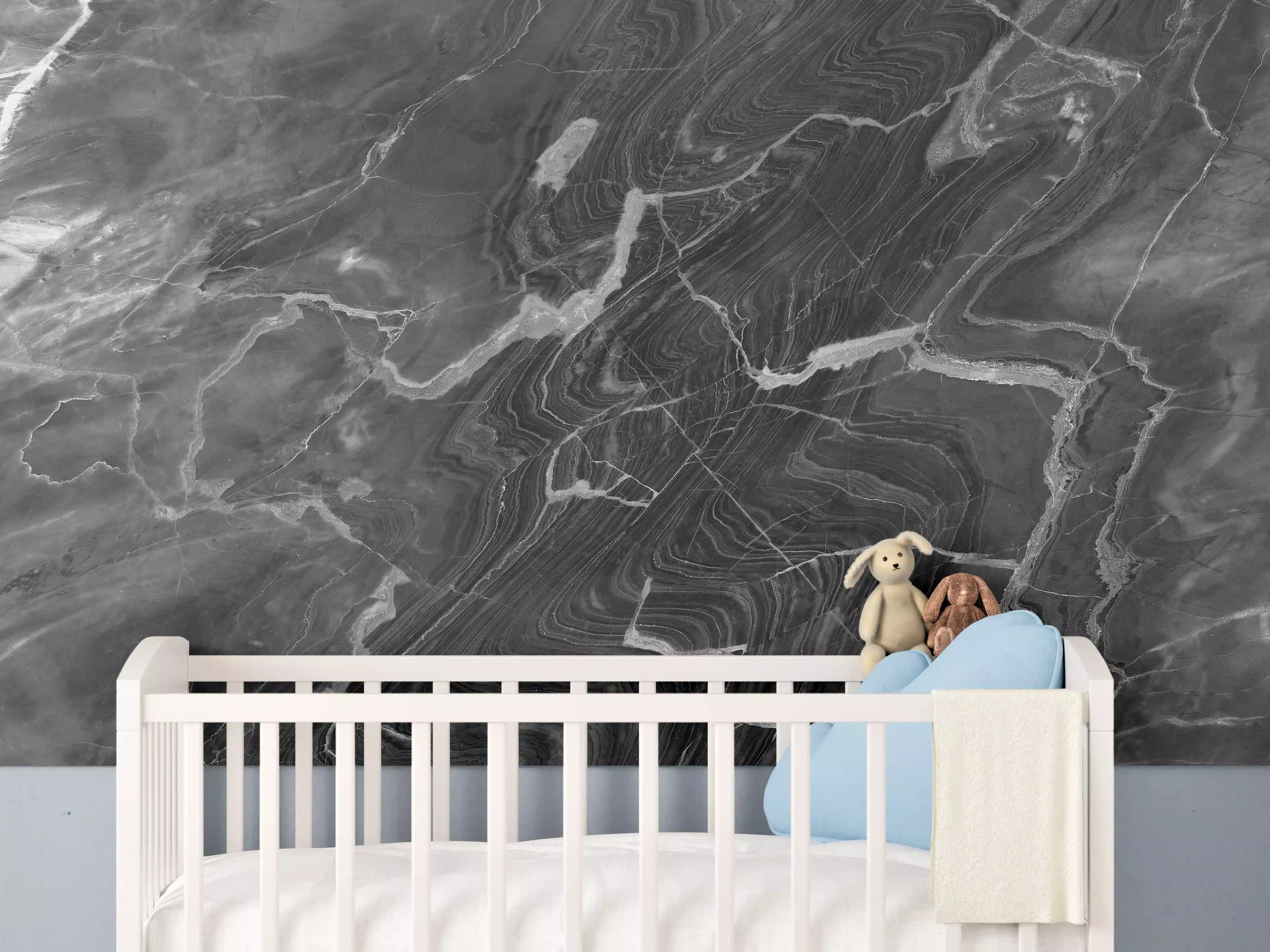 Babyzimmer Wandgestaltung - Schwarzer Marmor mit weißen Adern