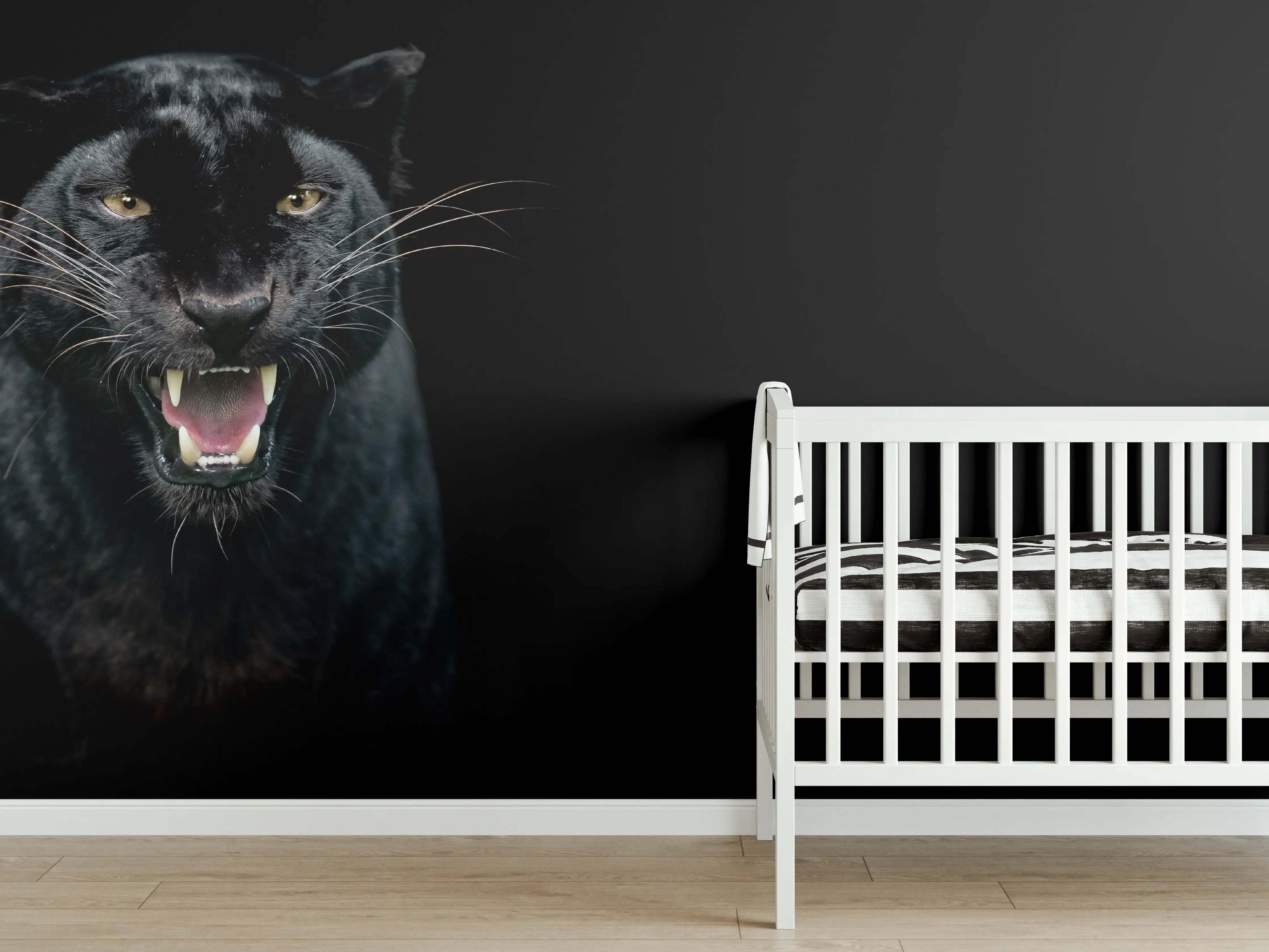Babyzimmer Wandgestaltung - Schwarzer Panther auf schwarzem Hintergrund