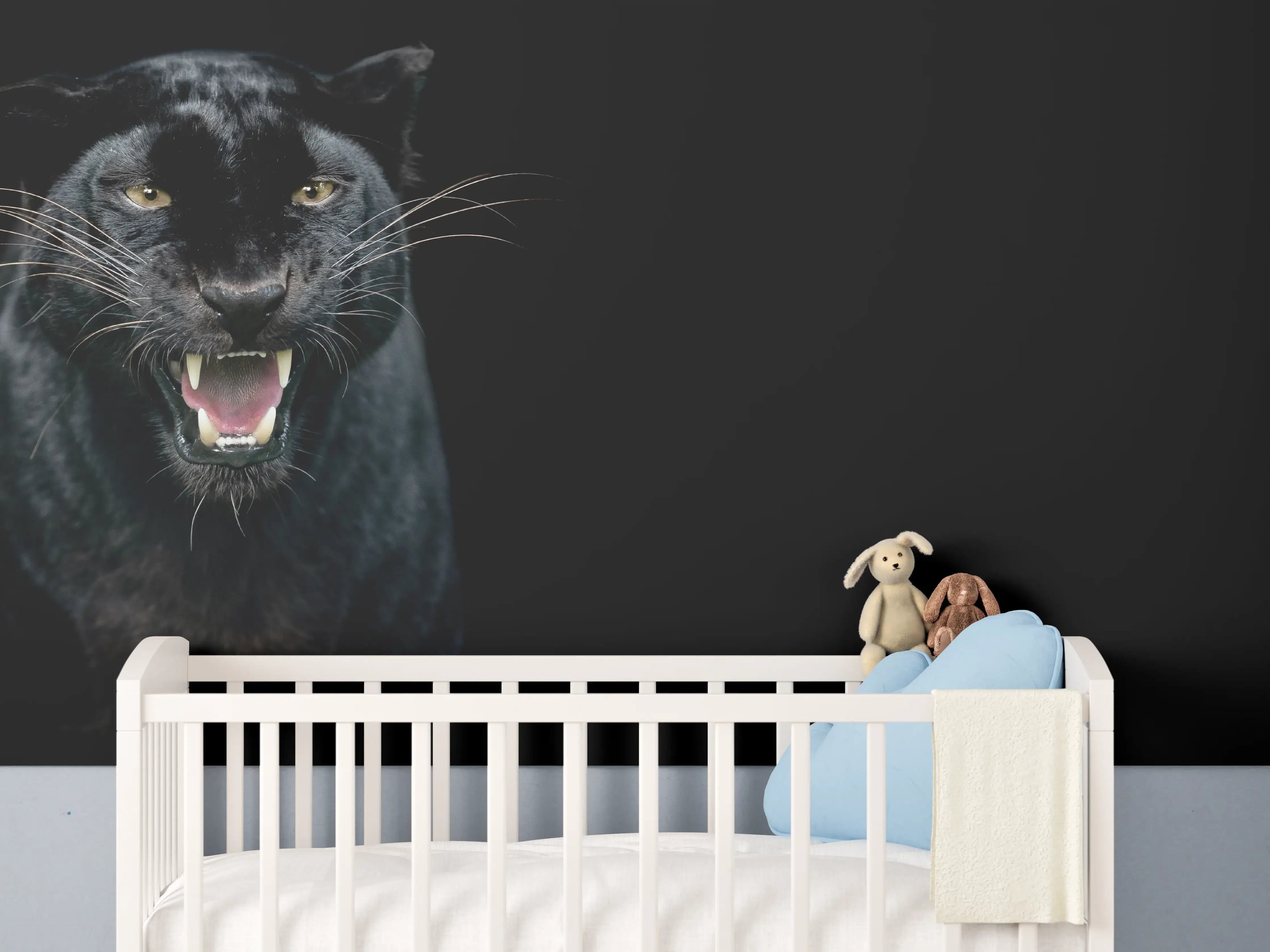 Babyzimmer Wandgestaltung - Schwarzer Panther auf schwarzem Hintergrund
