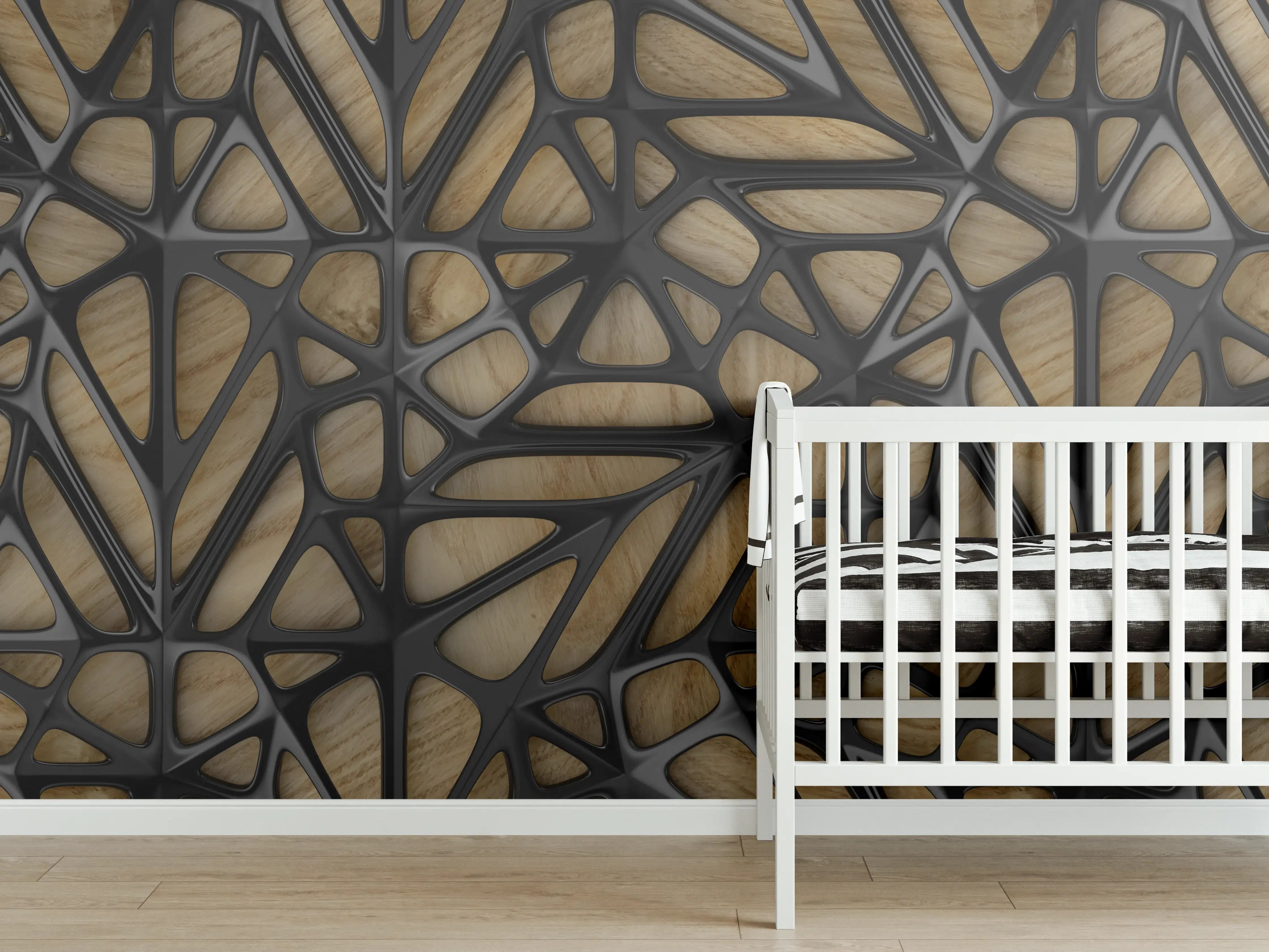 Babyzimmer Wandgestaltung - Schwarzes Gitter Muster