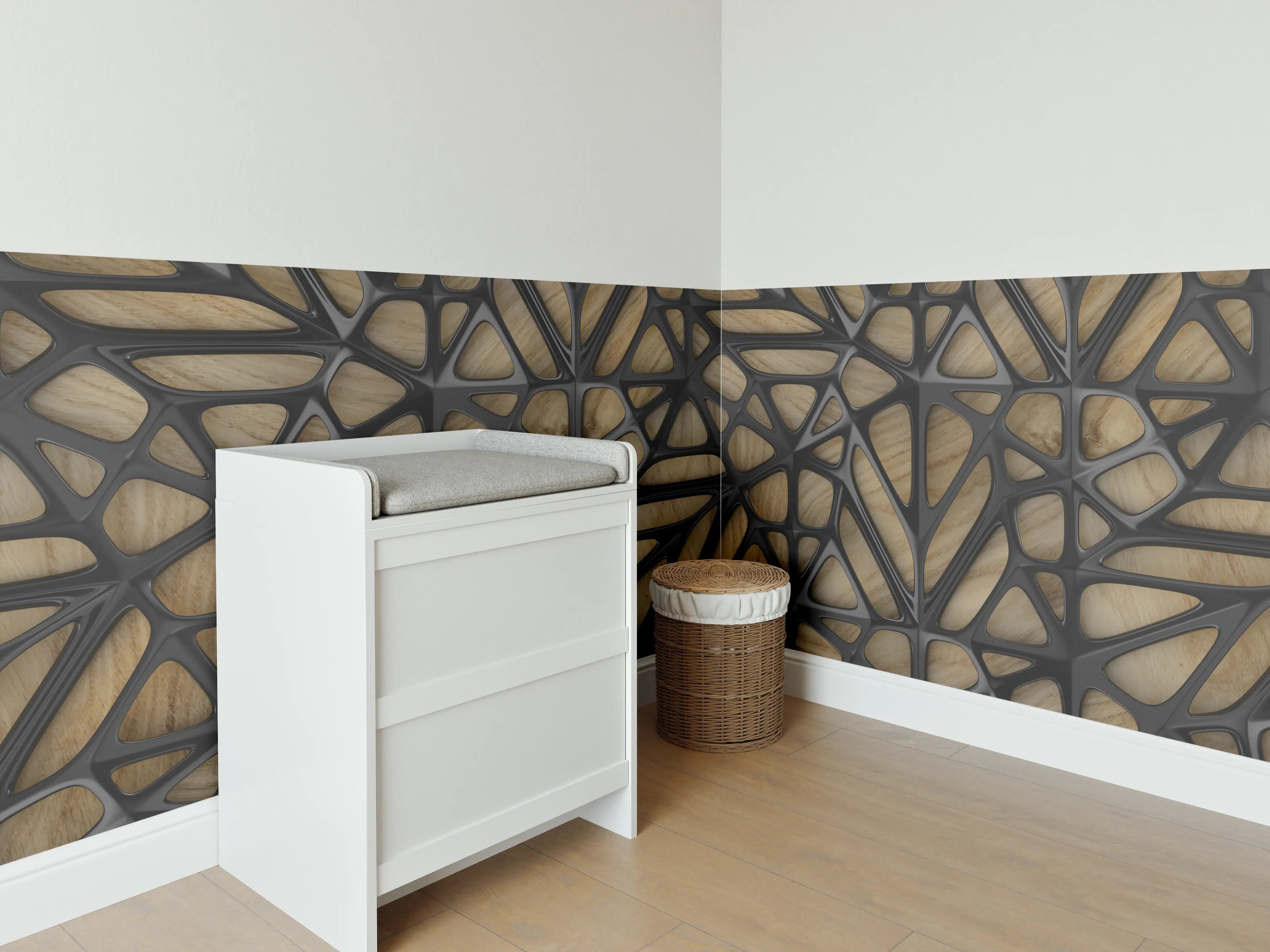 Babyzimmer Wandgestaltung - Schwarzes Gitter Muster