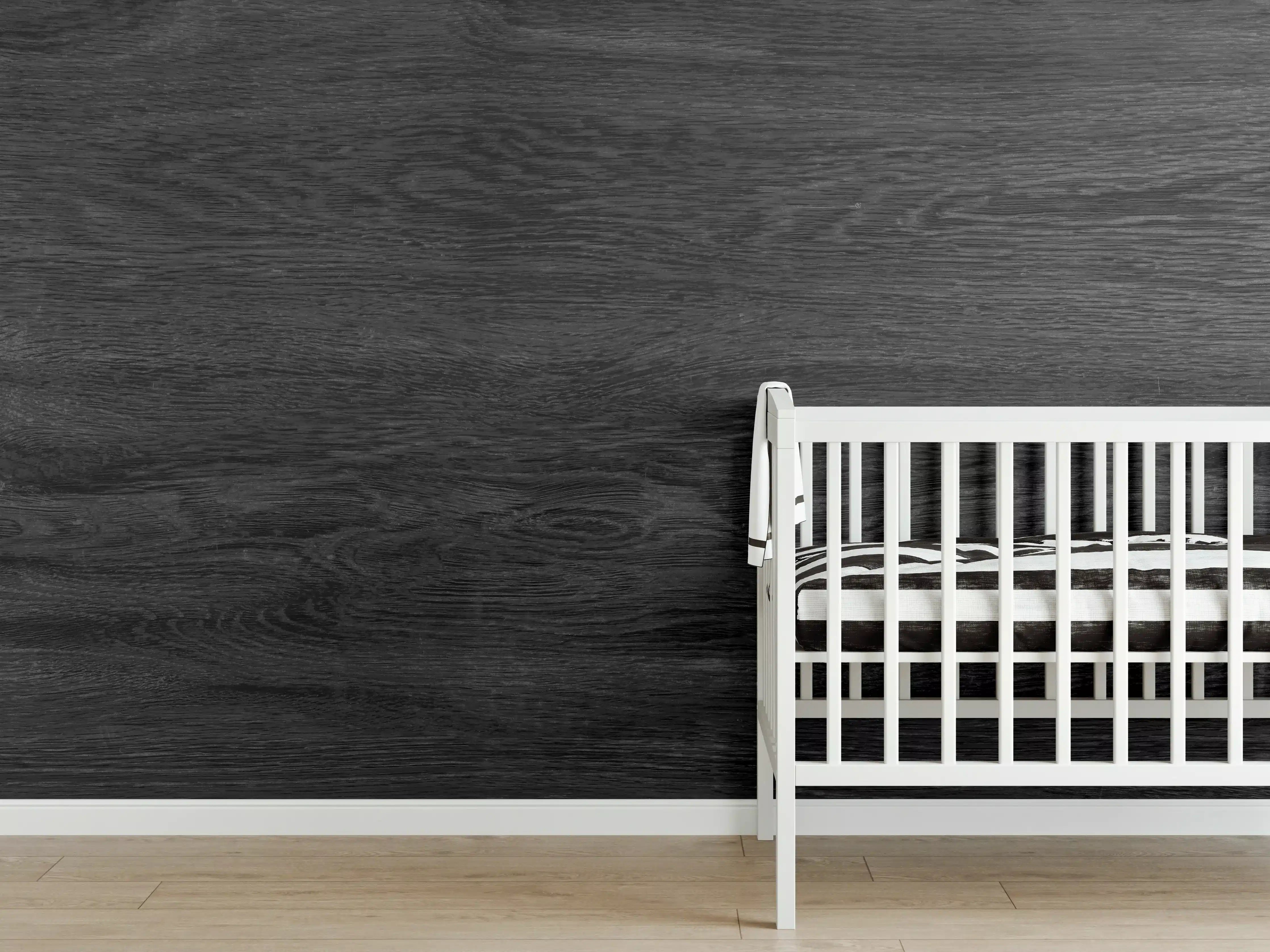 Babyzimmer Wandgestaltung - Schwarzes Holz Hintergrund
