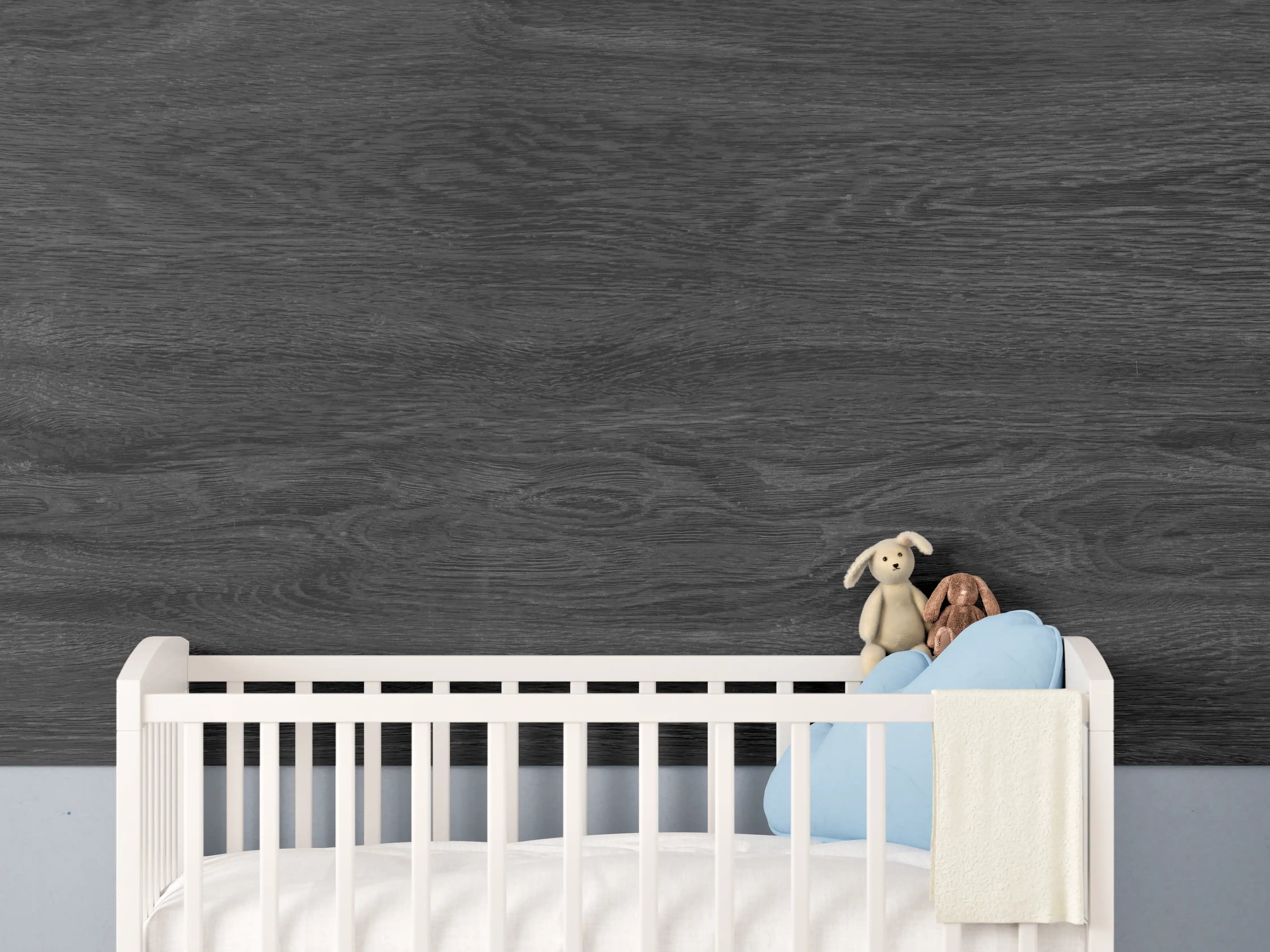Babyzimmer Wandgestaltung - Schwarzes Holz Hintergrund