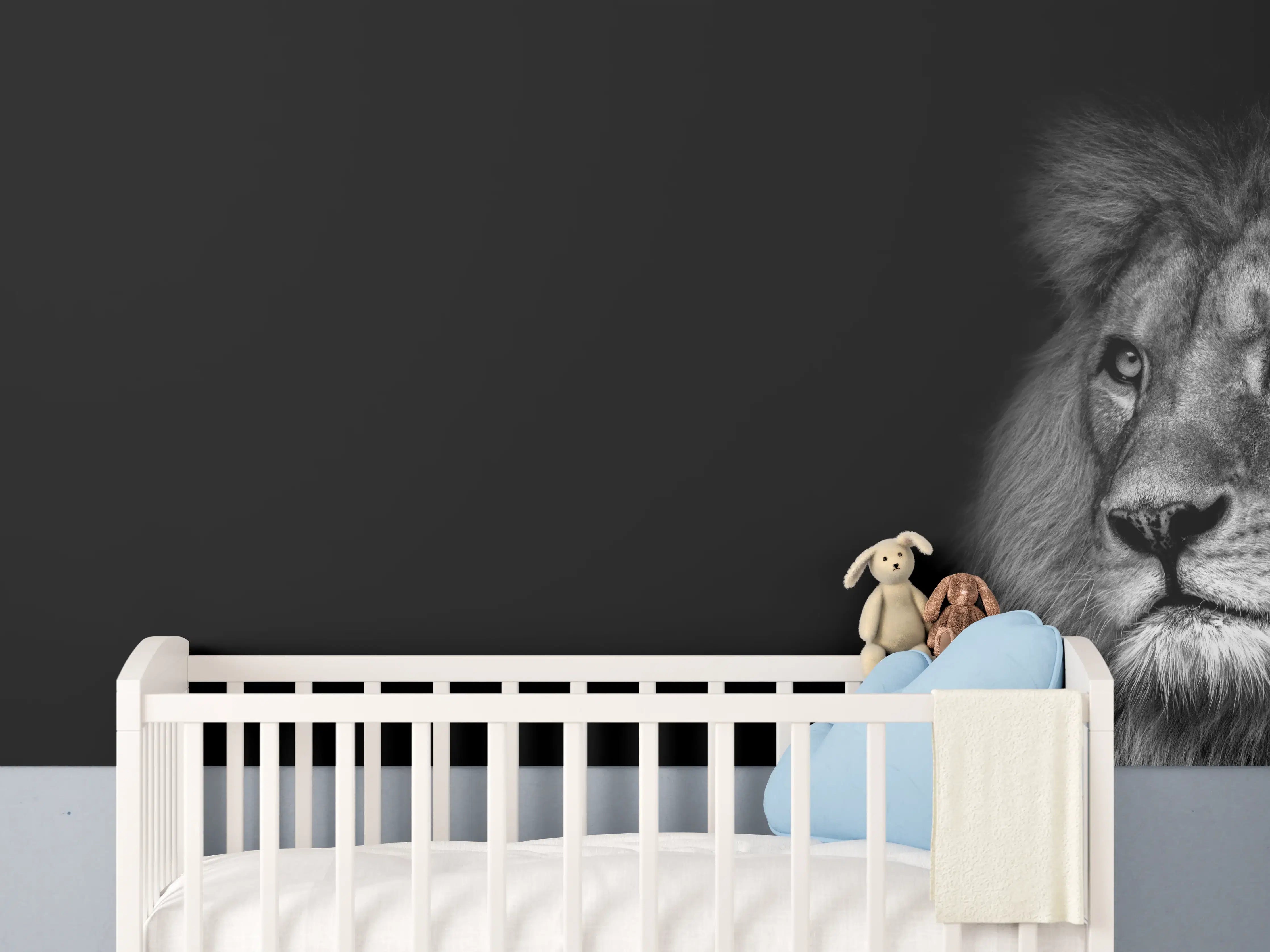 Babyzimmer Wandgestaltung - Schwarzweiß Löwenporträt Kontrast