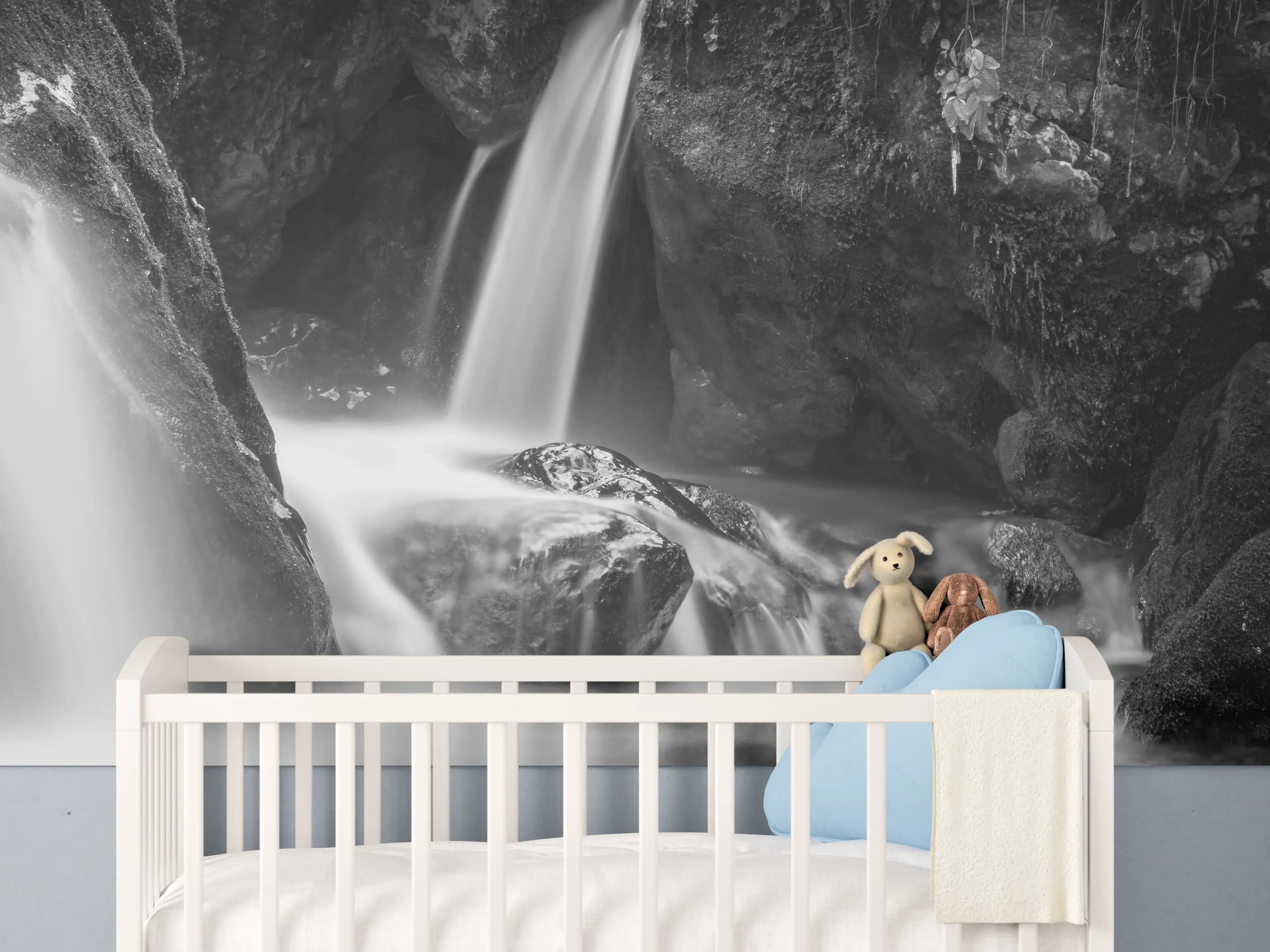 Babyzimmer Wandgestaltung - Schwarzweißer Wasserfall