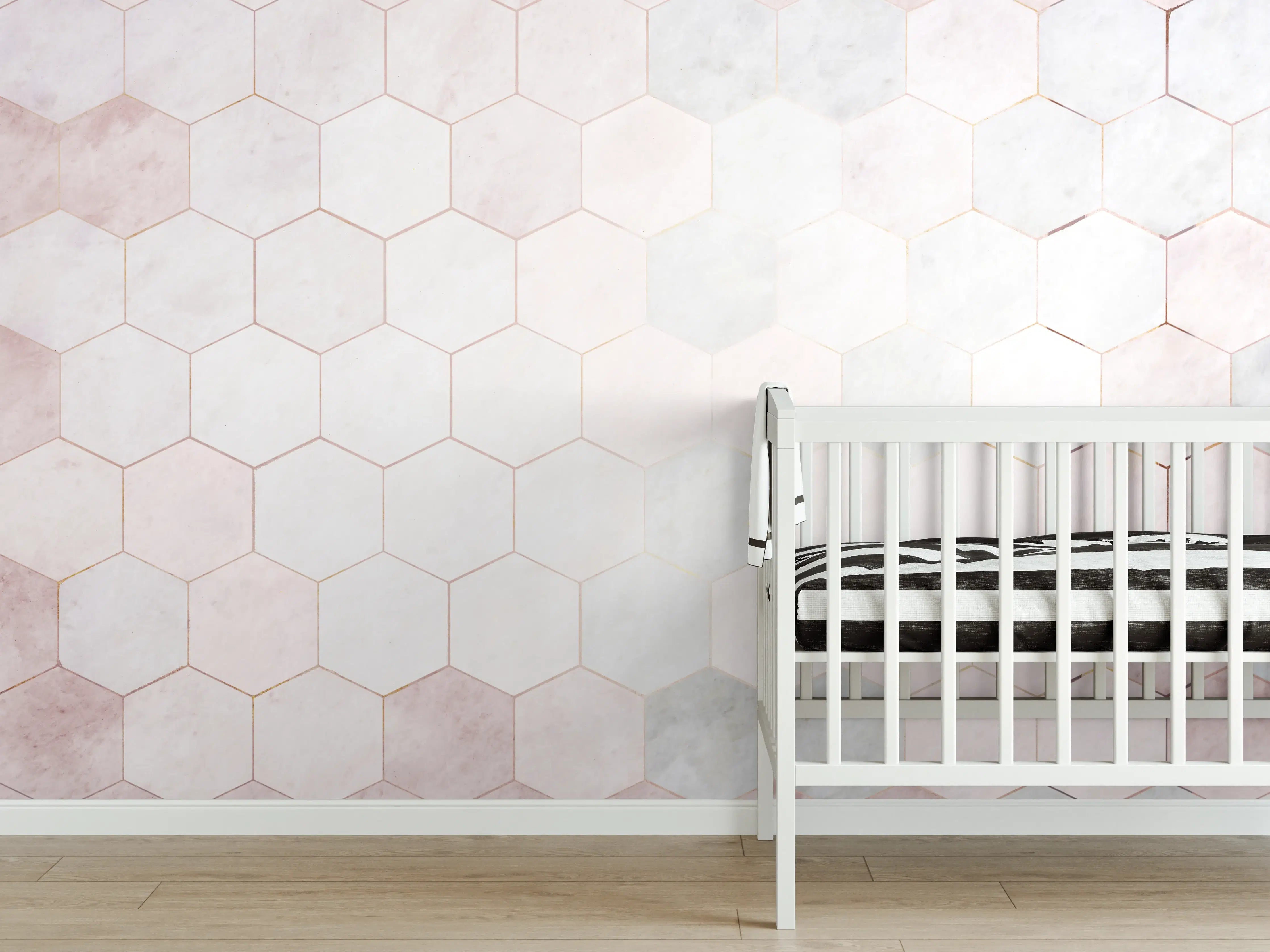 Babyzimmer Wandgestaltung - Sechseck rosa Marmor Muster
