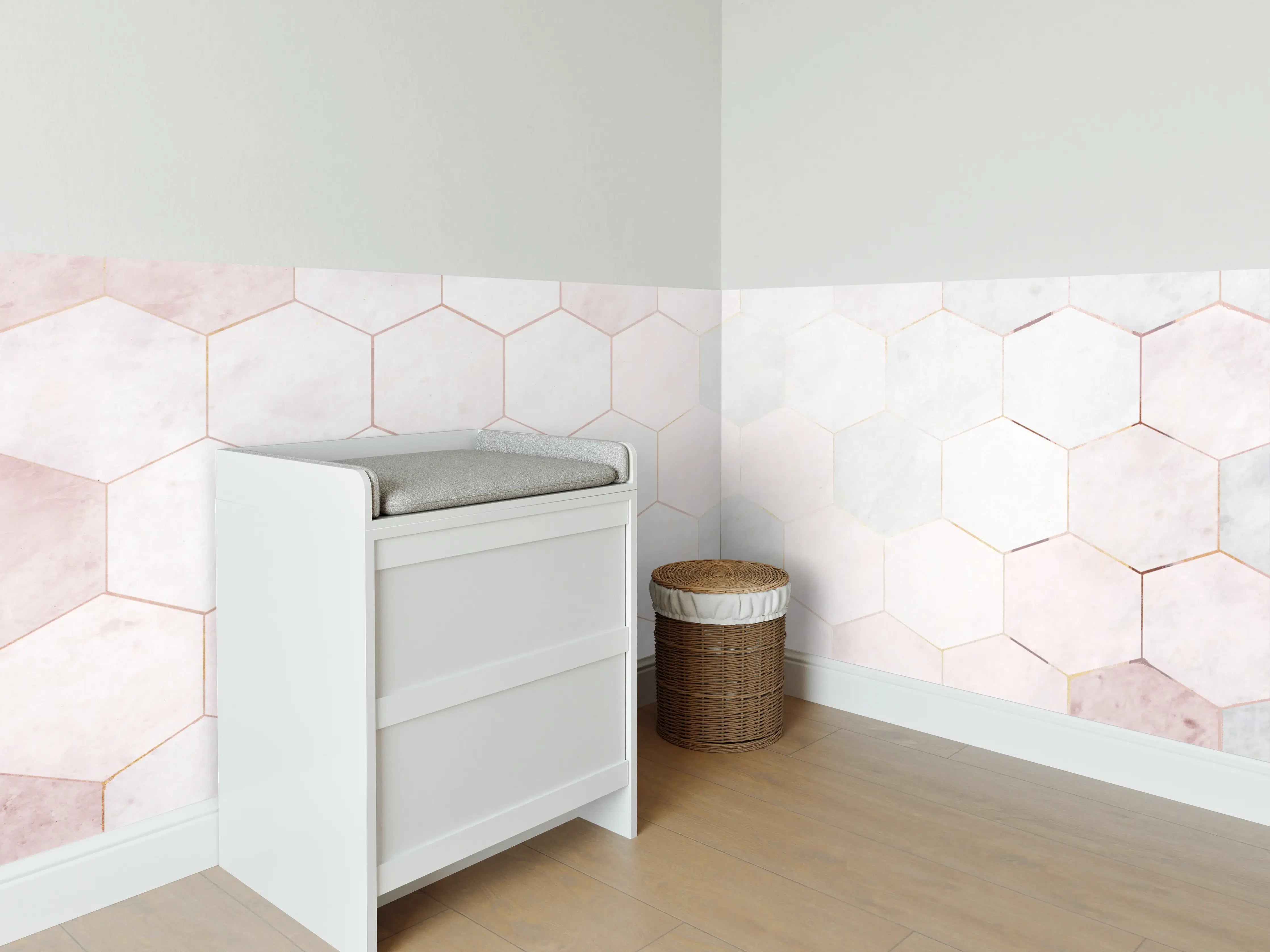 Babyzimmer Wandgestaltung - Sechseck rosa Marmor Muster