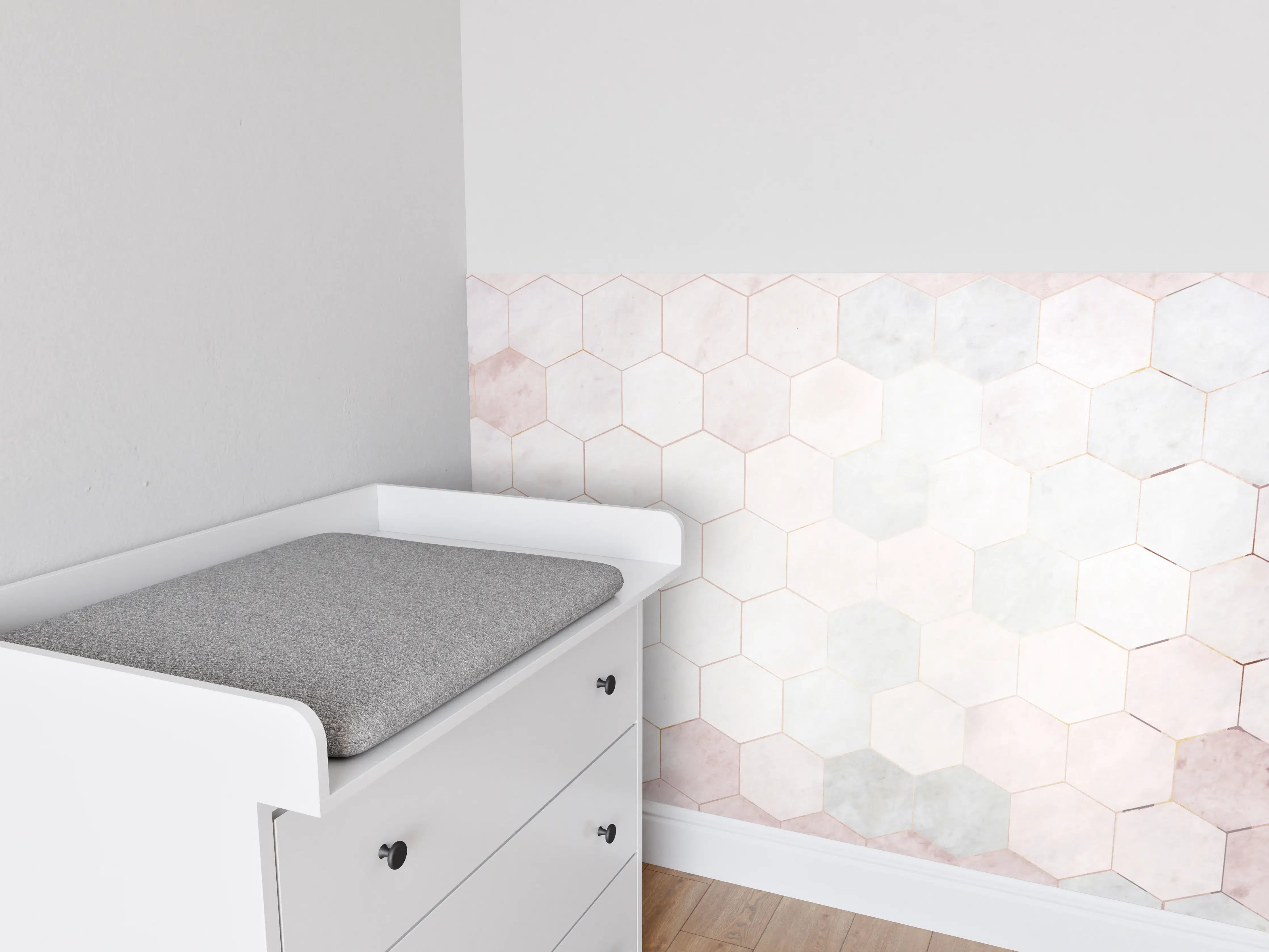 Babyzimmer Wandgestaltung - Sechseck rosa Marmor Muster