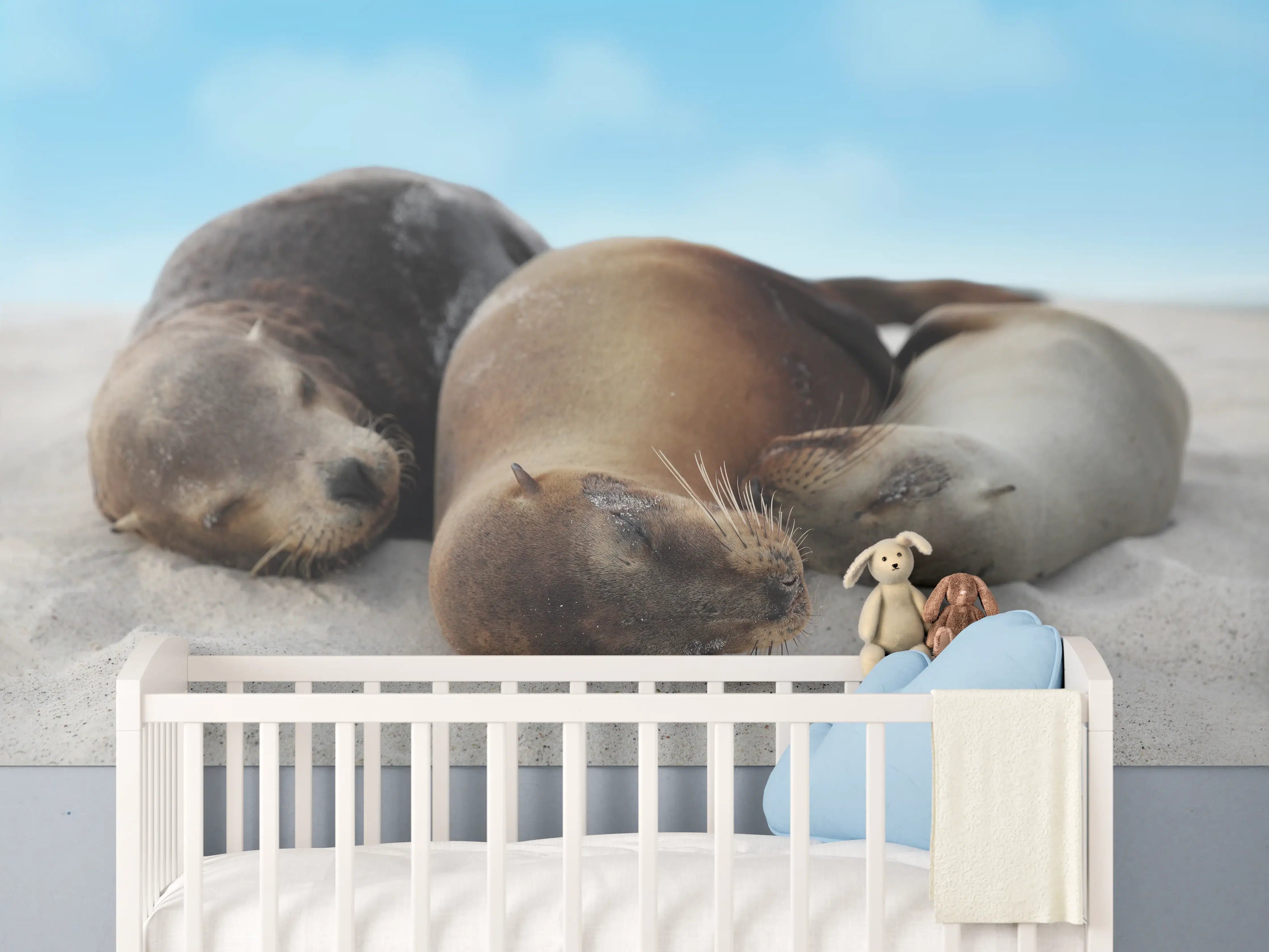 Babyzimmer Wandgestaltung - Seelöwen im Sand liegend