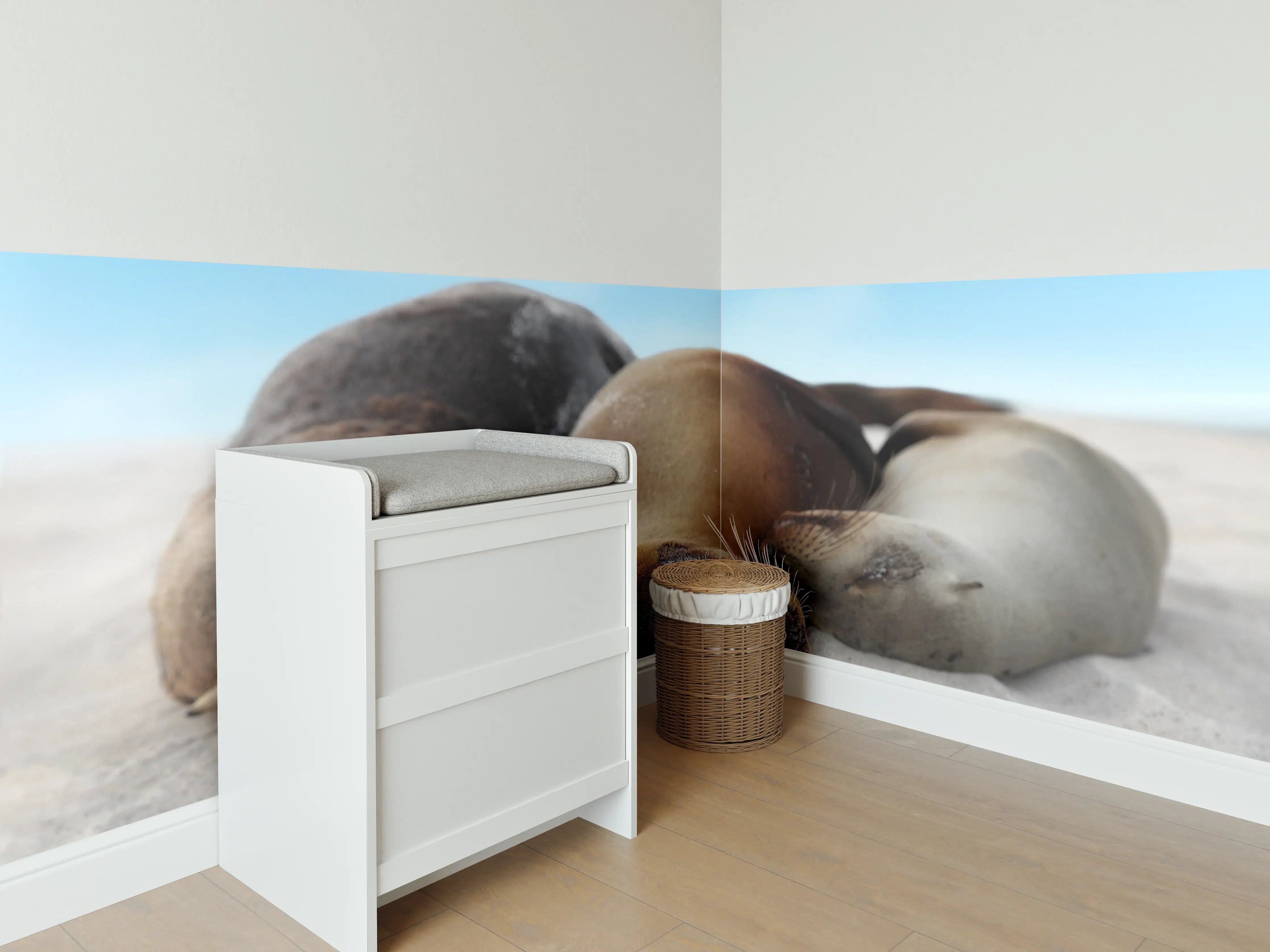 Babyzimmer Wandgestaltung - Seelöwen im Sand liegend