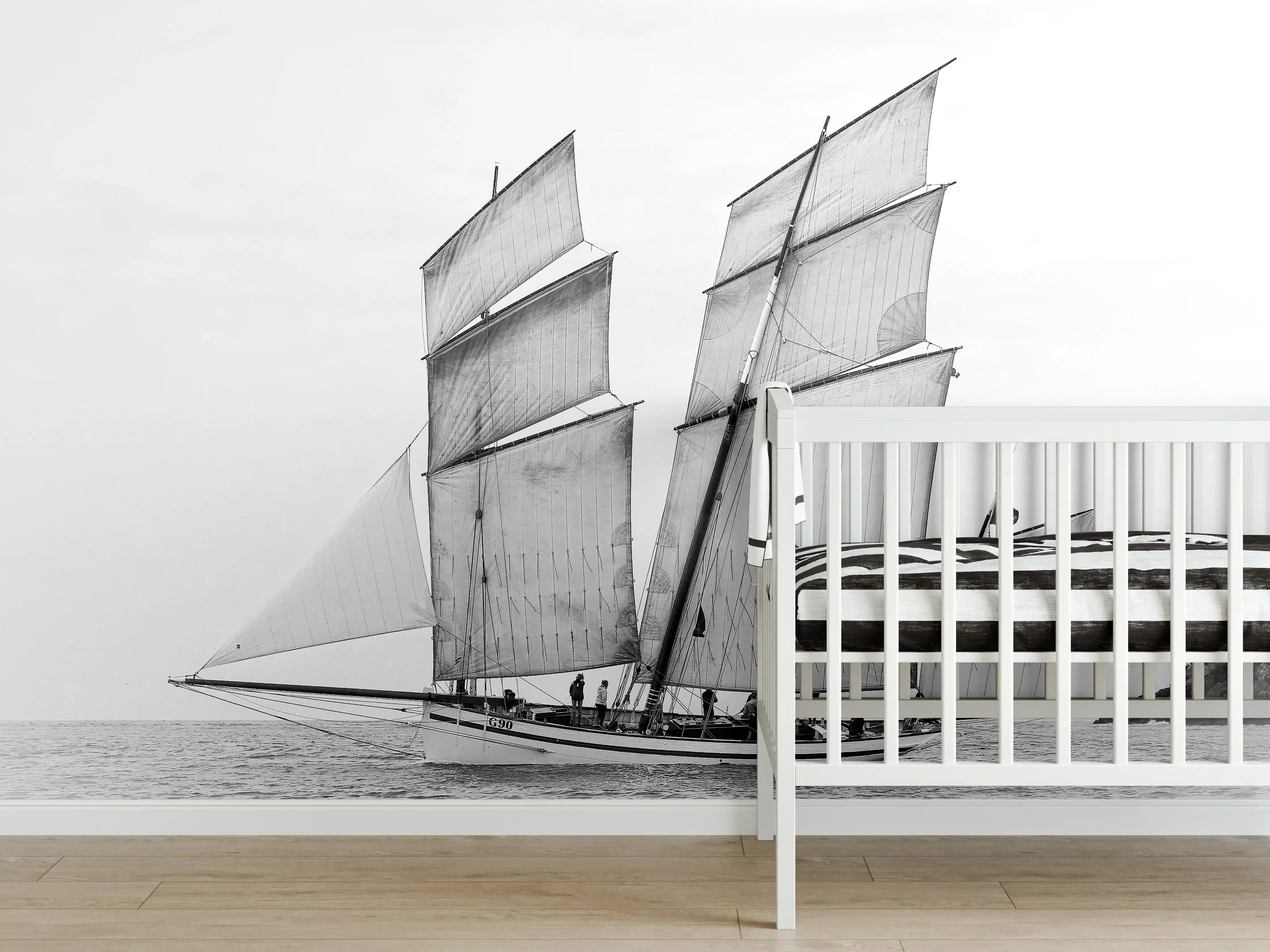 Babyzimmer Wandgestaltung - Segelboot auf dem Meer