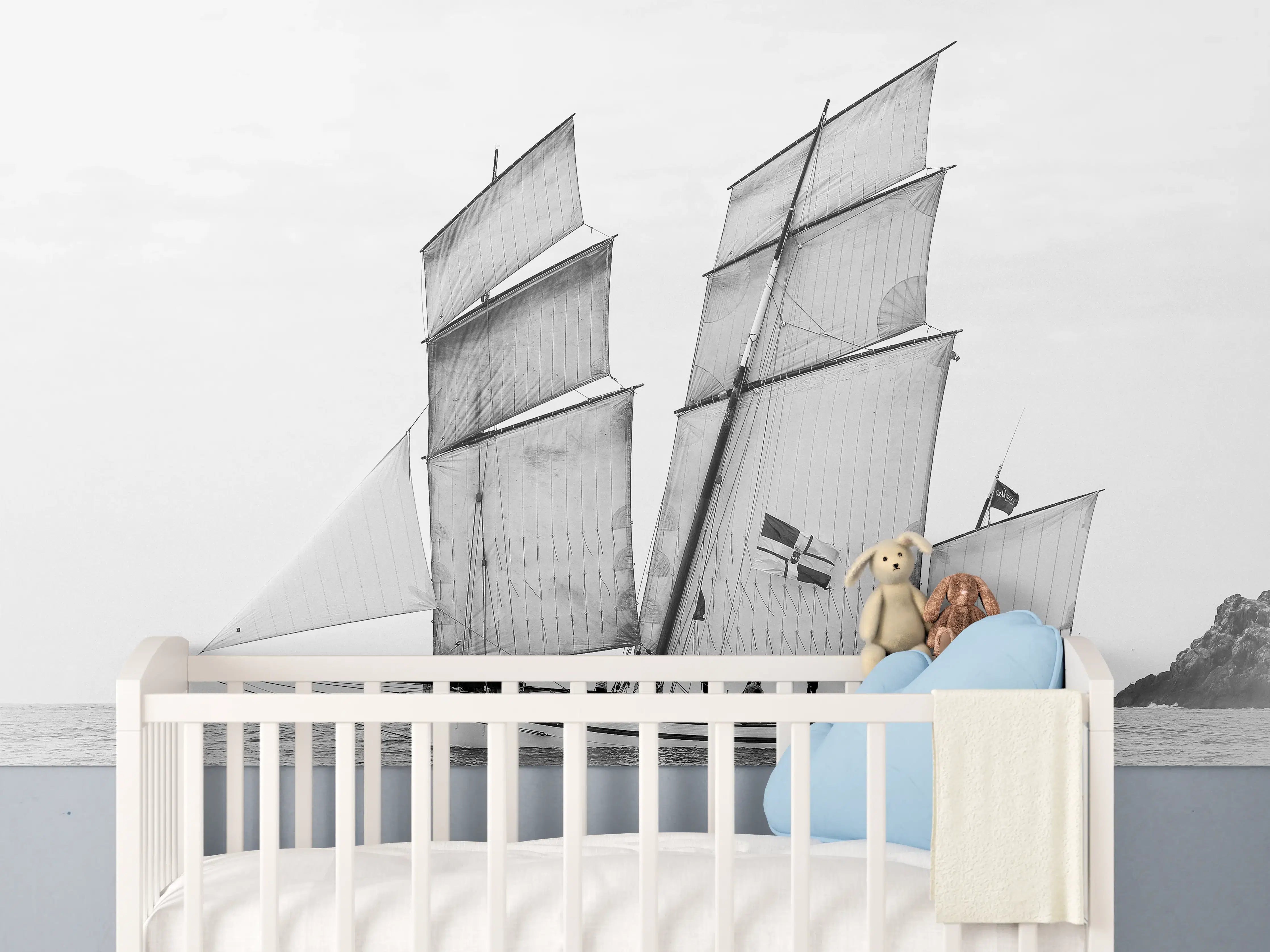Babyzimmer Wandgestaltung - Segelboot auf dem Meer