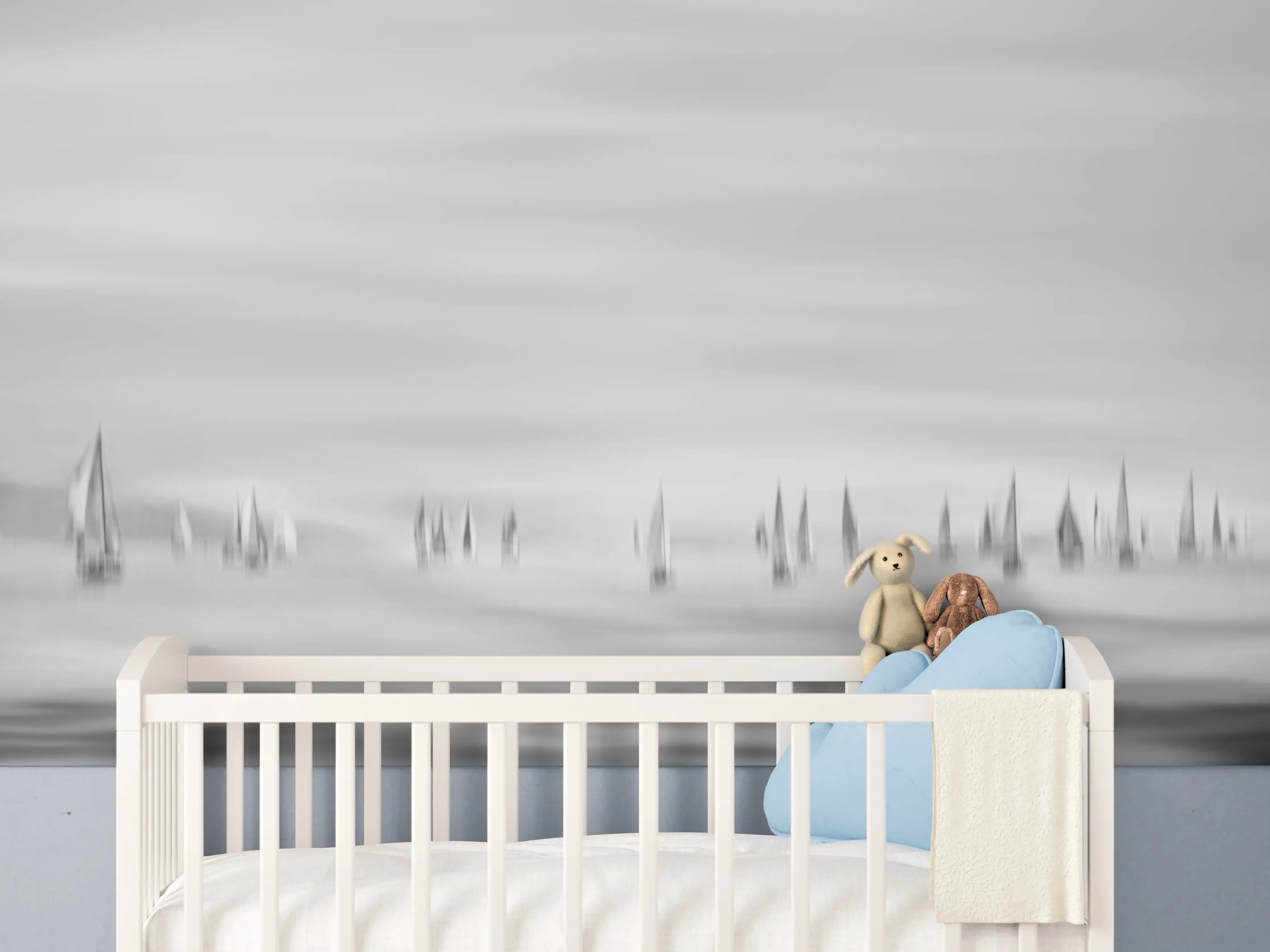 Babyzimmer Wandgestaltung - Segelboote am Meer - Unscharf