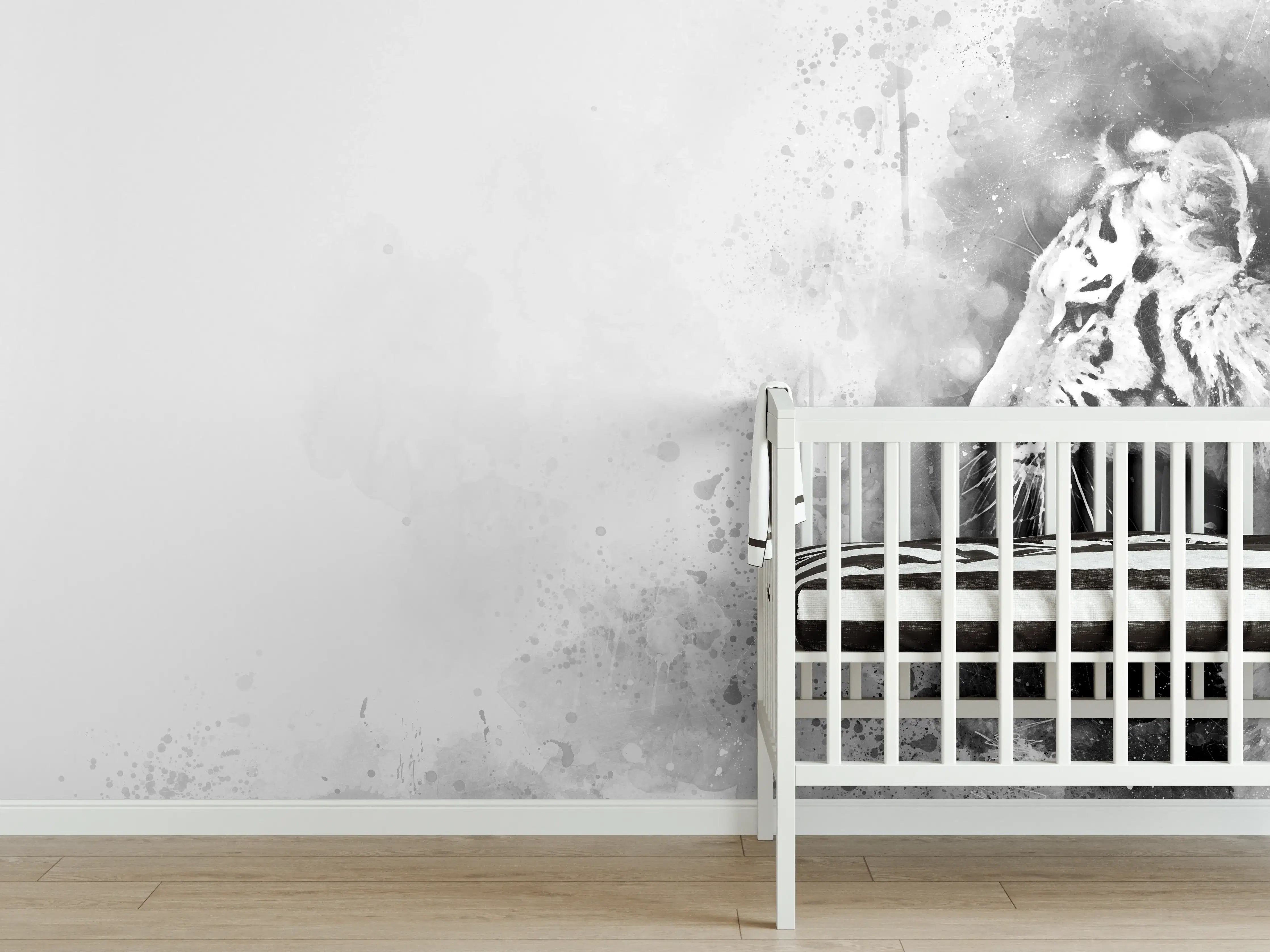 Babyzimmer Wandgestaltung - Sibirischer Tiger - SW-Gemälde