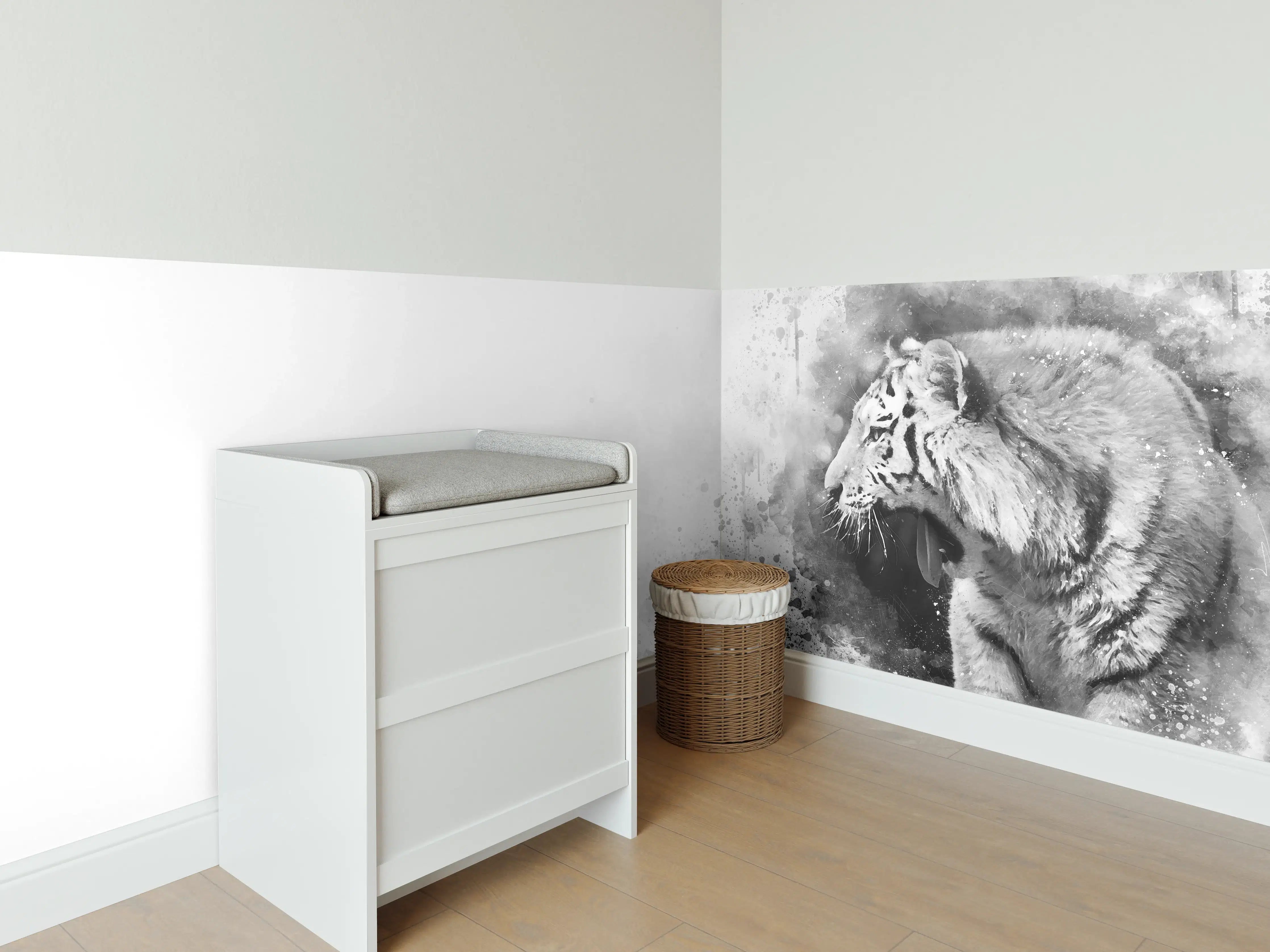 Babyzimmer Wandgestaltung - Sibirischer Tiger - SW-Gemälde