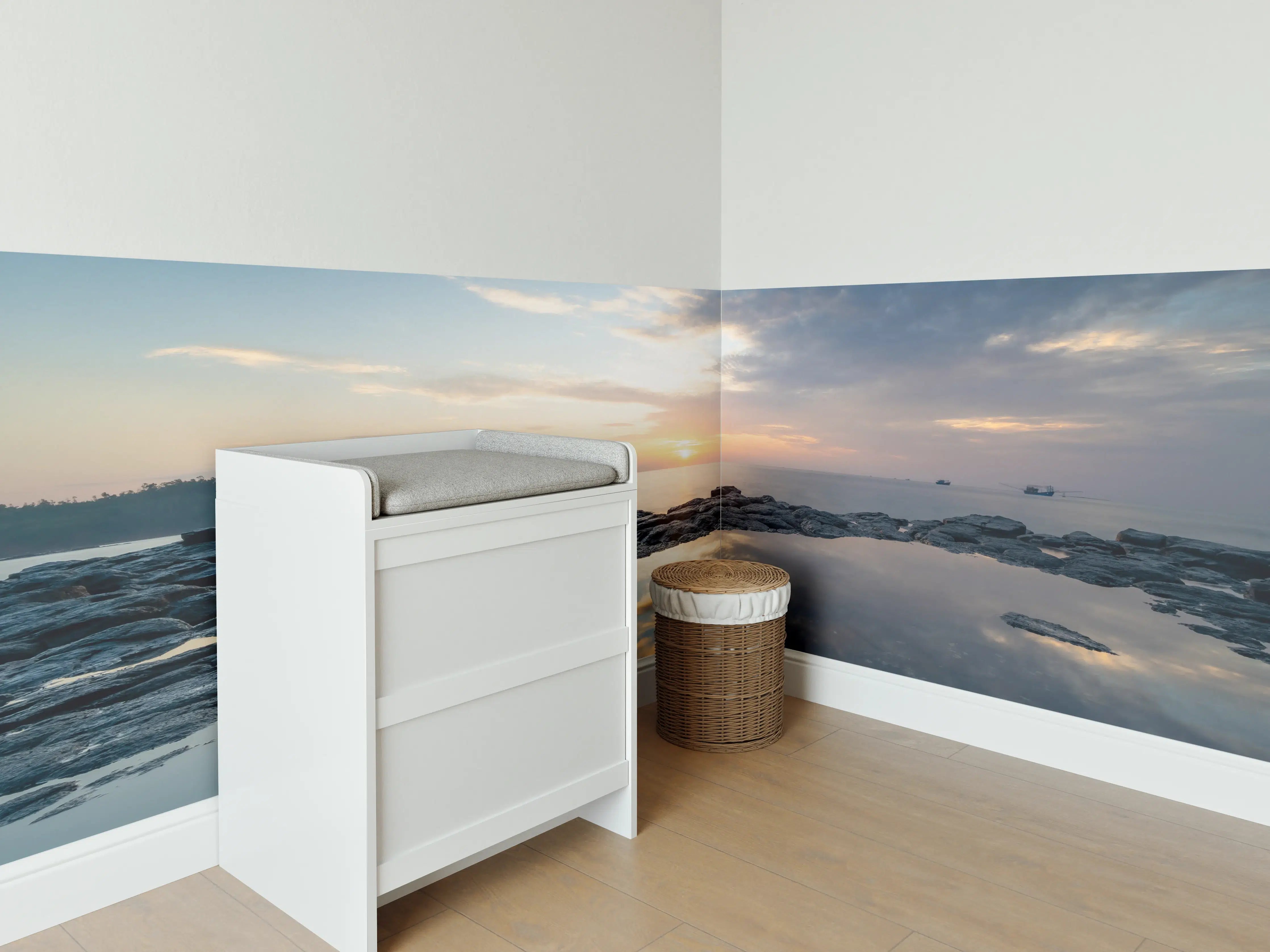 Babyzimmer Wandgestaltung - Silbernes Abendlicht über dem Ozean