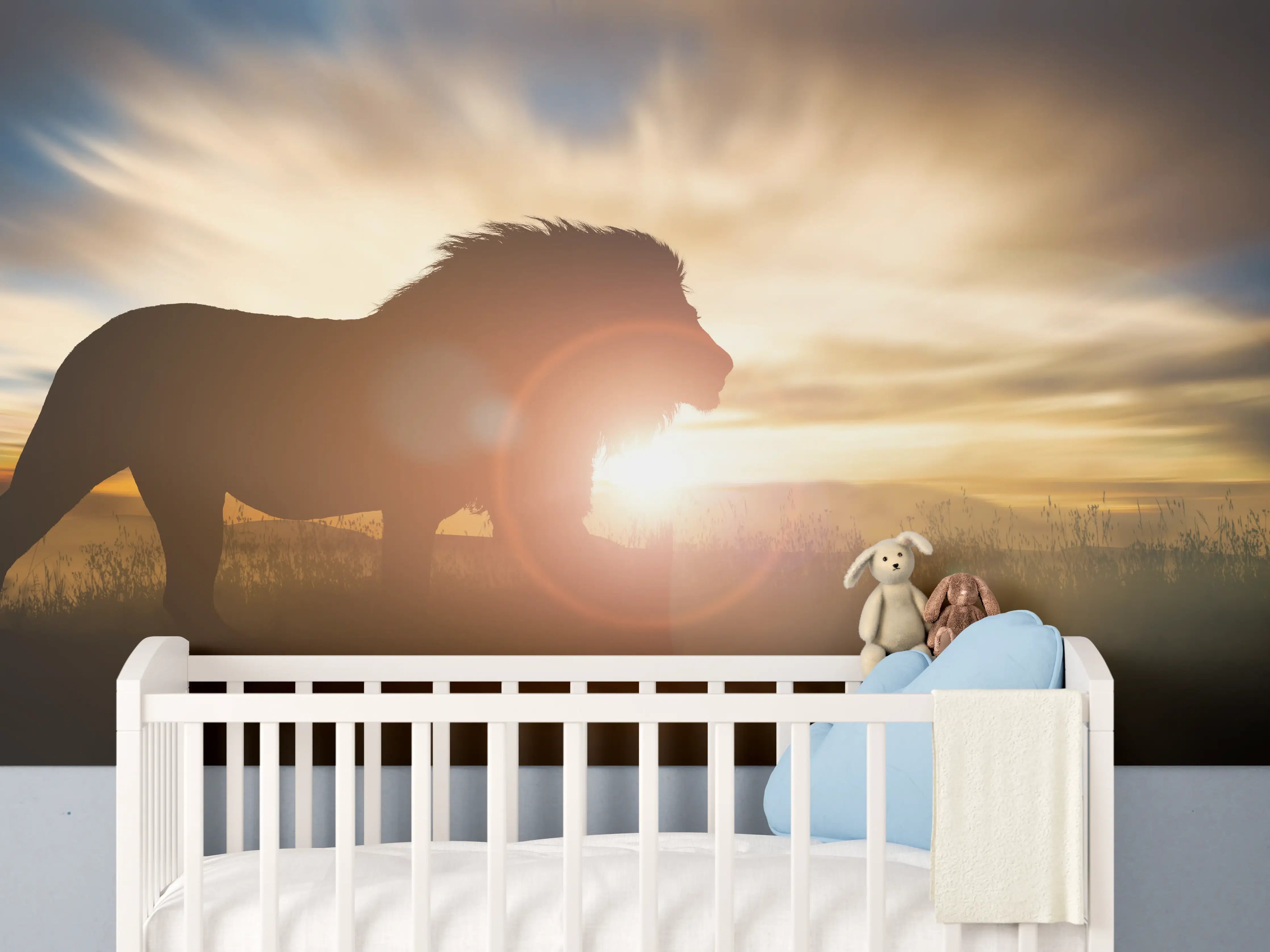 Babyzimmer Wandgestaltung - Silhouette eines großen erwachsenen Löwen in Afrika