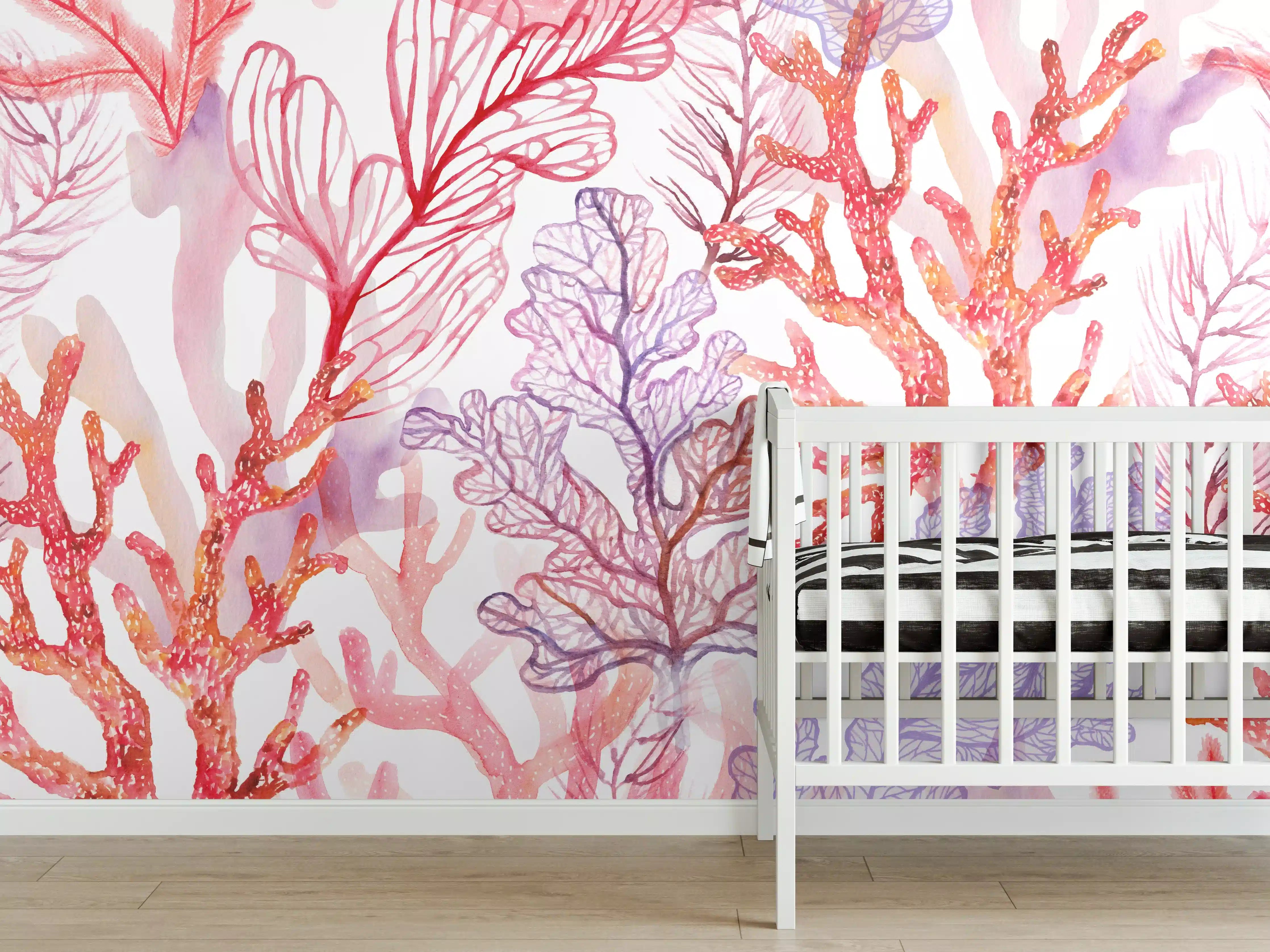 Babyzimmer Wandgestaltung - Skizzierte Korallen der Unterwasserwelt