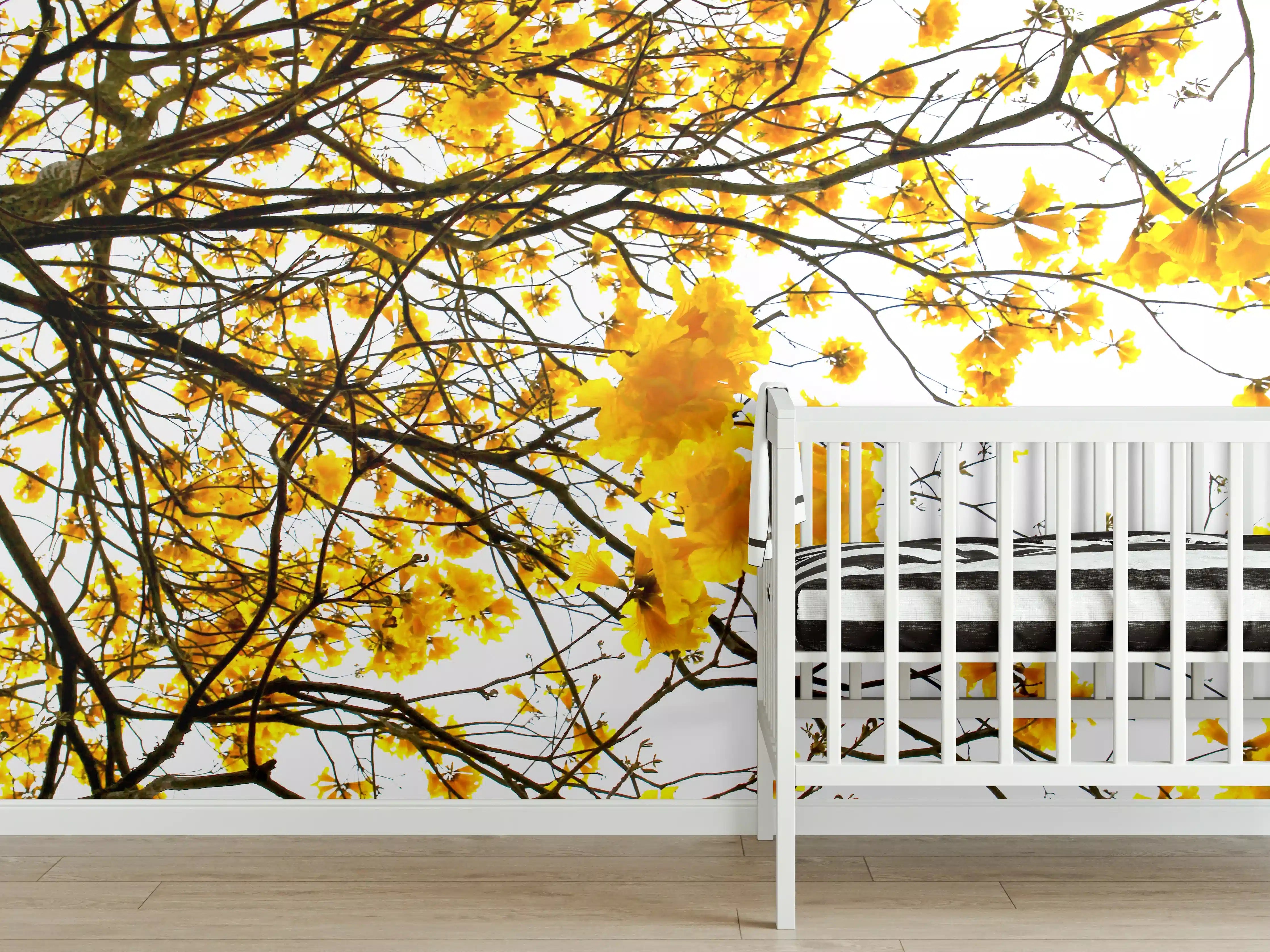 Babyzimmer Wandgestaltung - Sommer Gelb Baumperspektive
