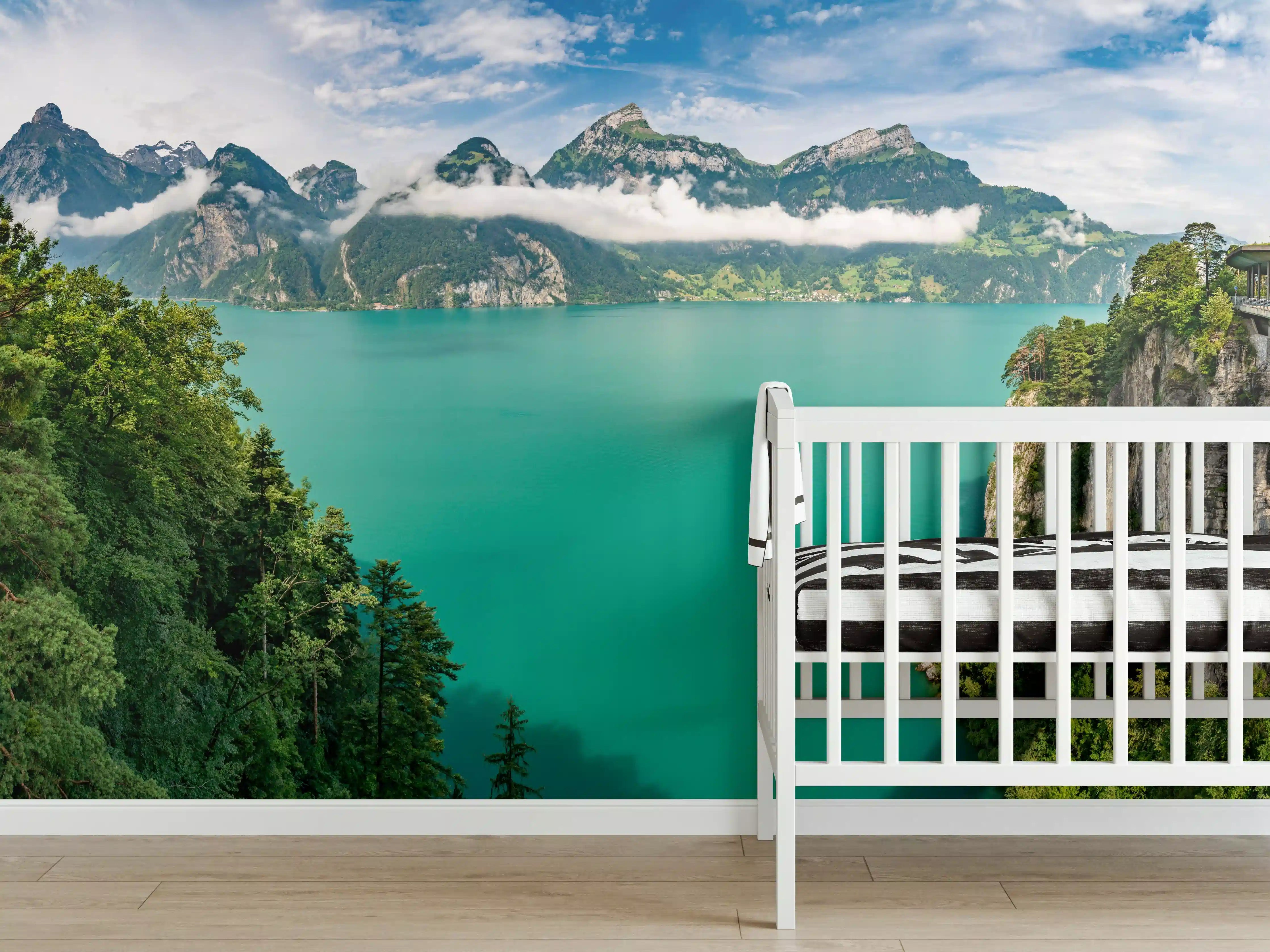 Babyzimmer Wandgestaltung - Sommeralpen im Blick- Schweiz
