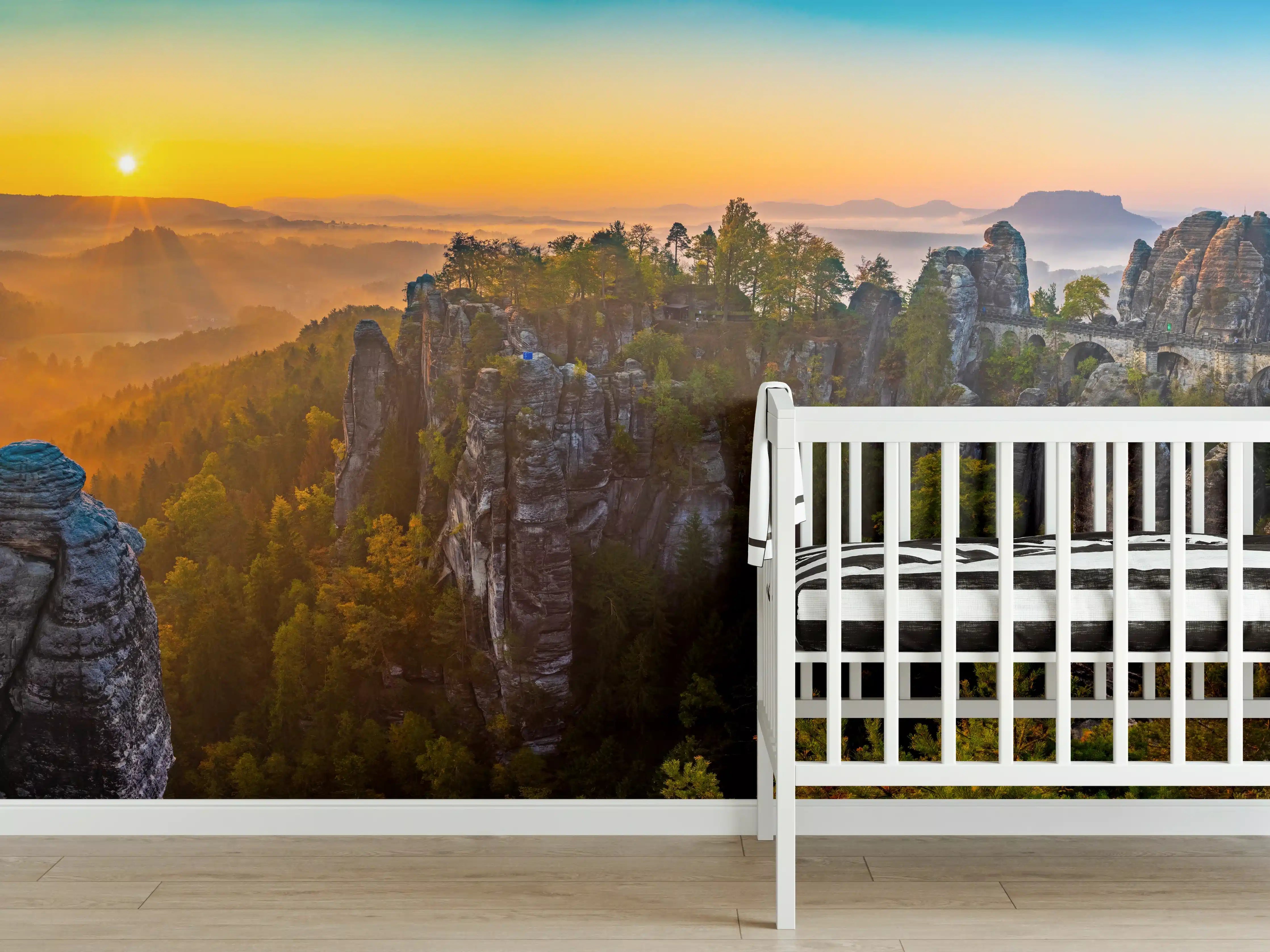 Babyzimmer Wandgestaltung - Sonnenaufgang Bastei Sächsische Schweiz