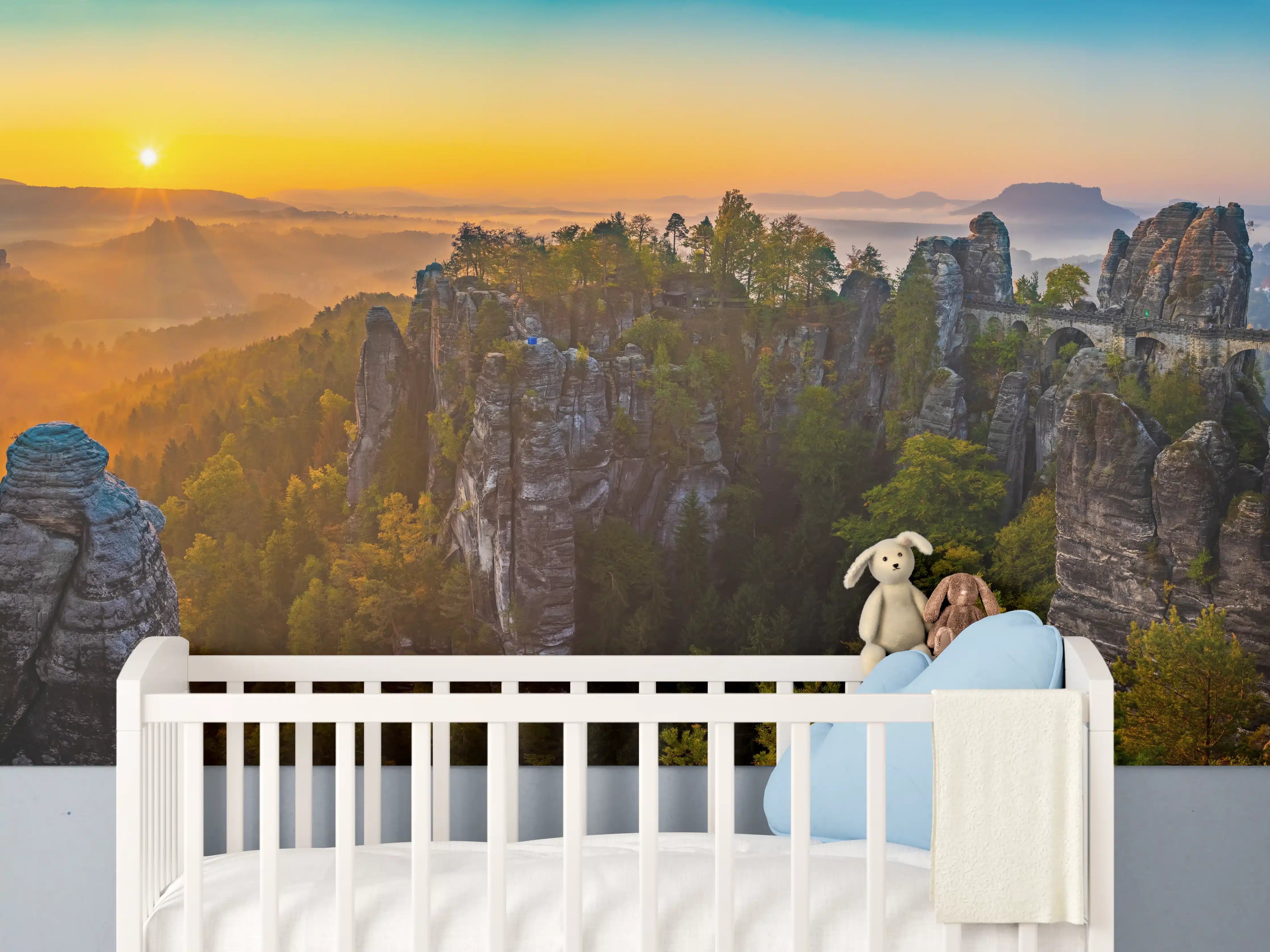 Babyzimmer Wandgestaltung - Sonnenaufgang Bastei Sächsische Schweiz