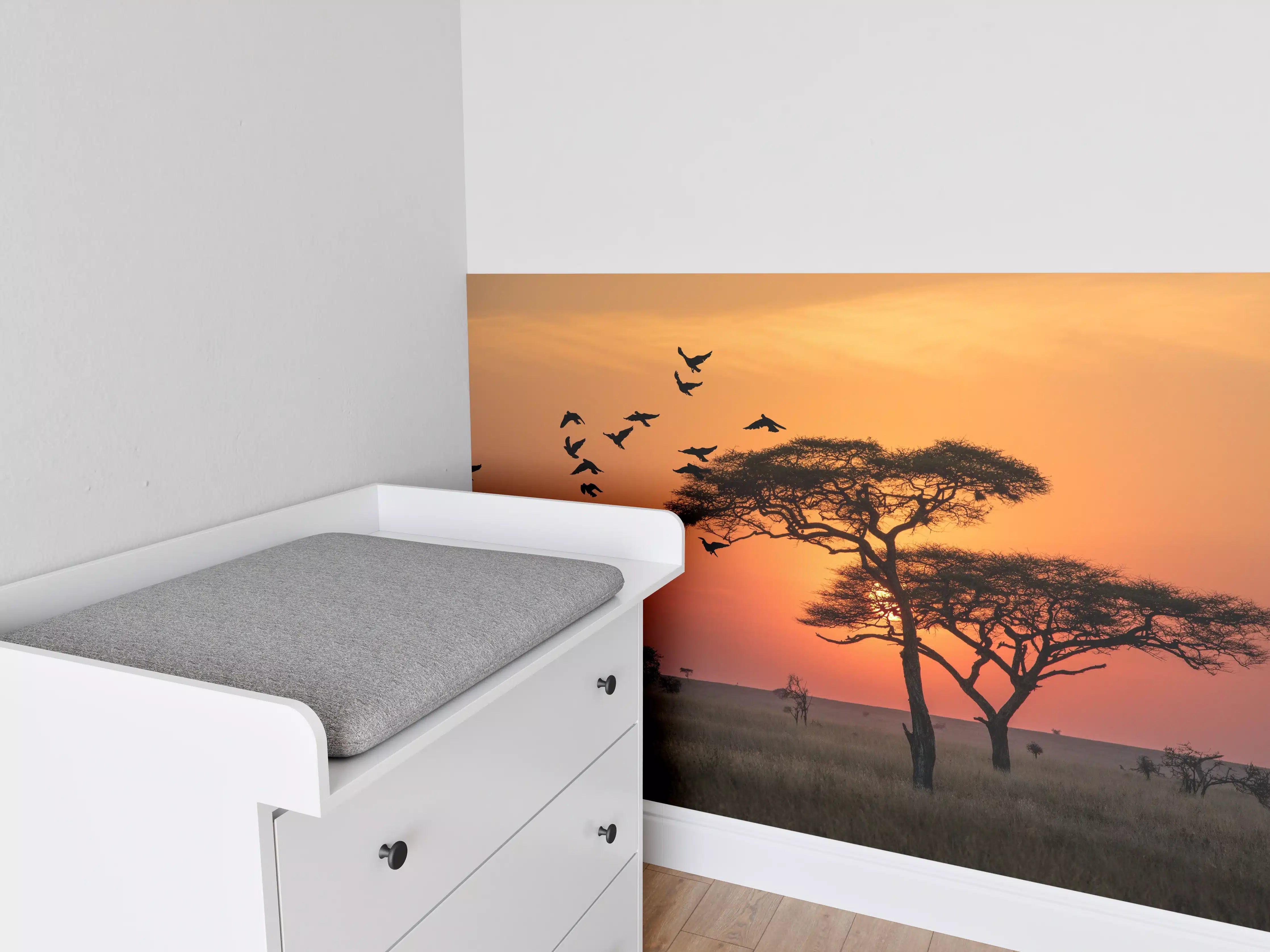 Babyzimmer Wandgestaltung - Sonnenaufgang im Serengeti-Naturpark