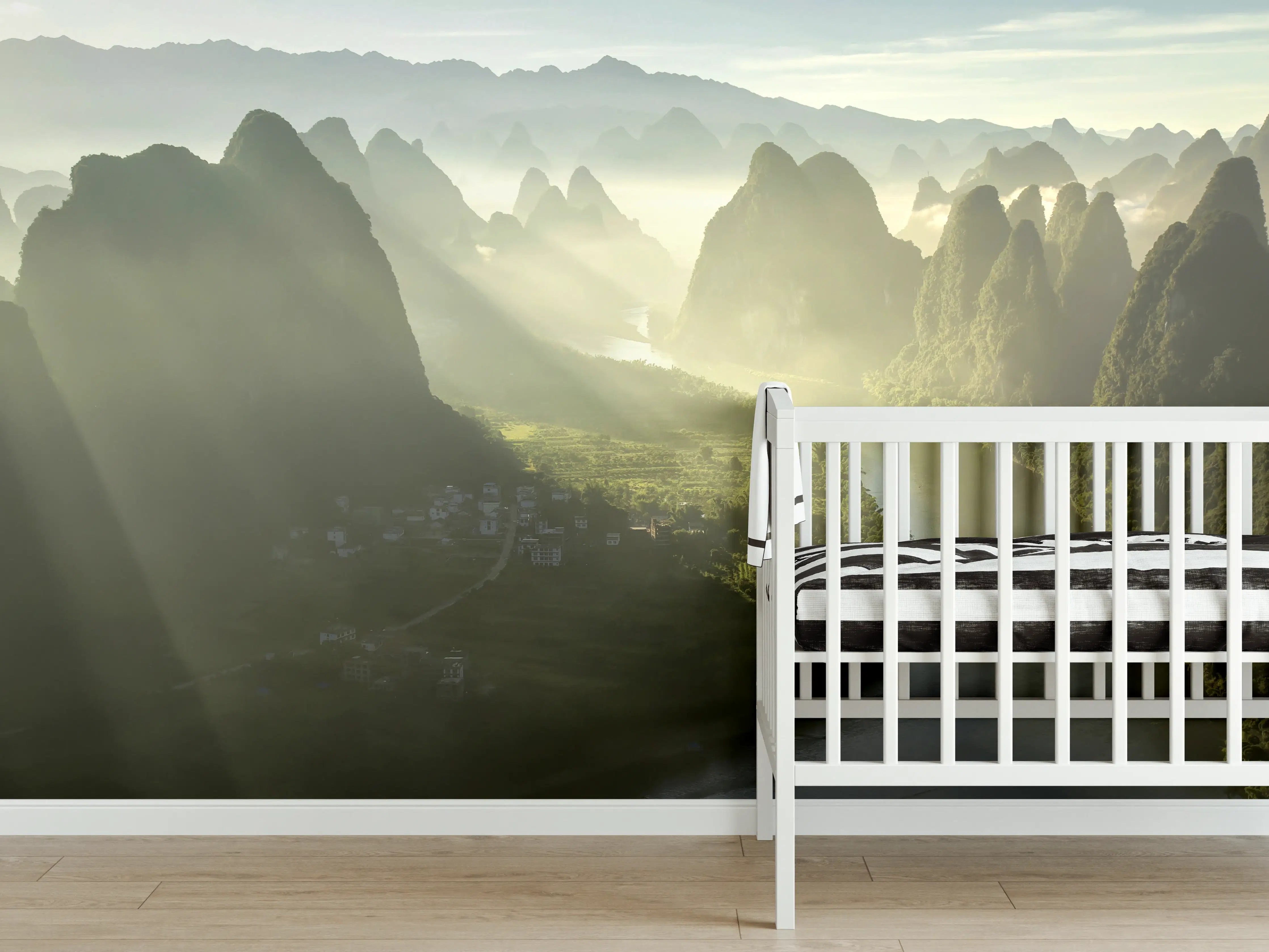 Babyzimmer Wandgestaltung - Sonnendurchflutete Li-Flusslandschaft