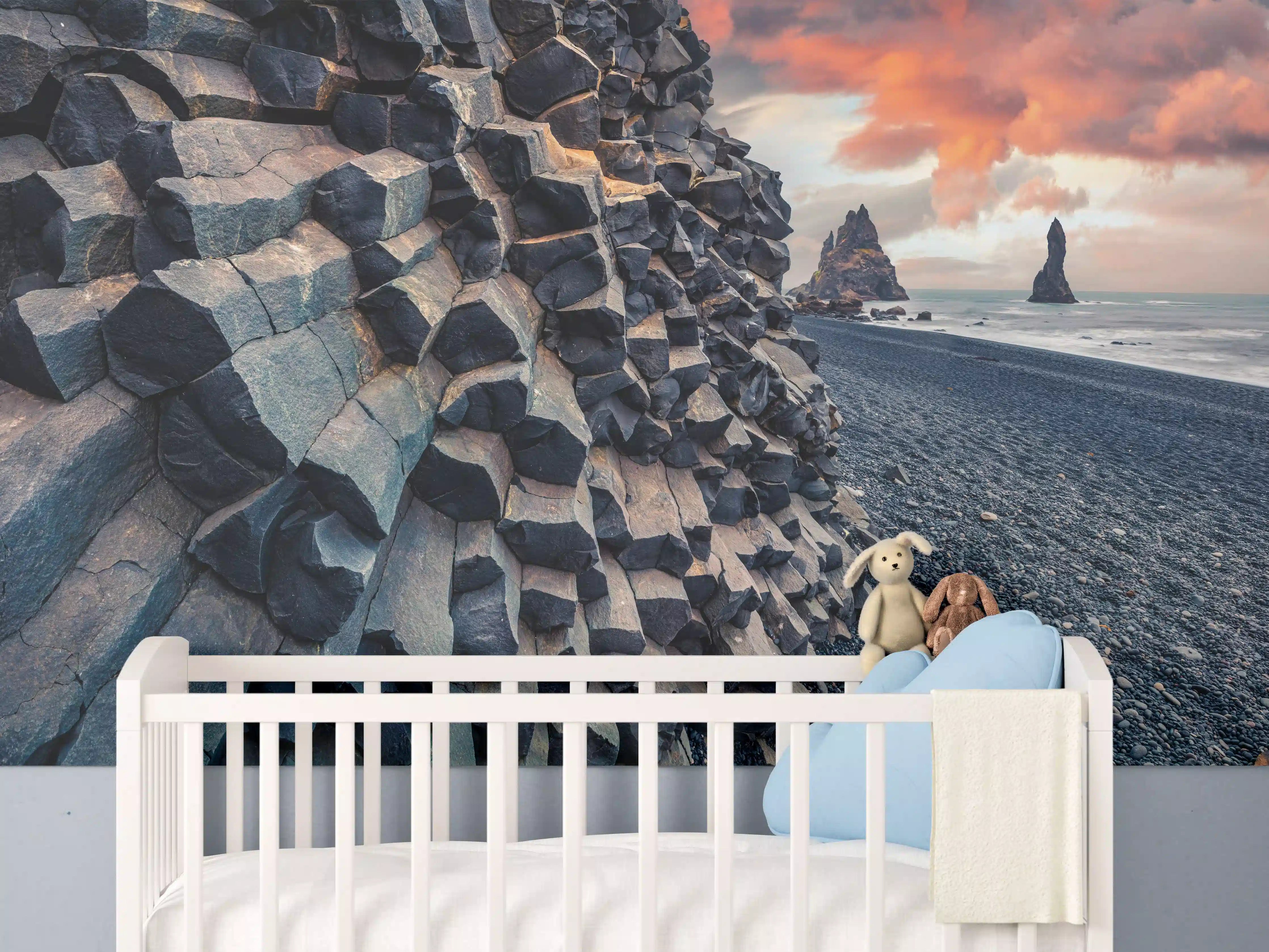 Babyzimmer Wandgestaltung - Sonnenuntergang - Reynisdrangar, Atlantischer Ozean