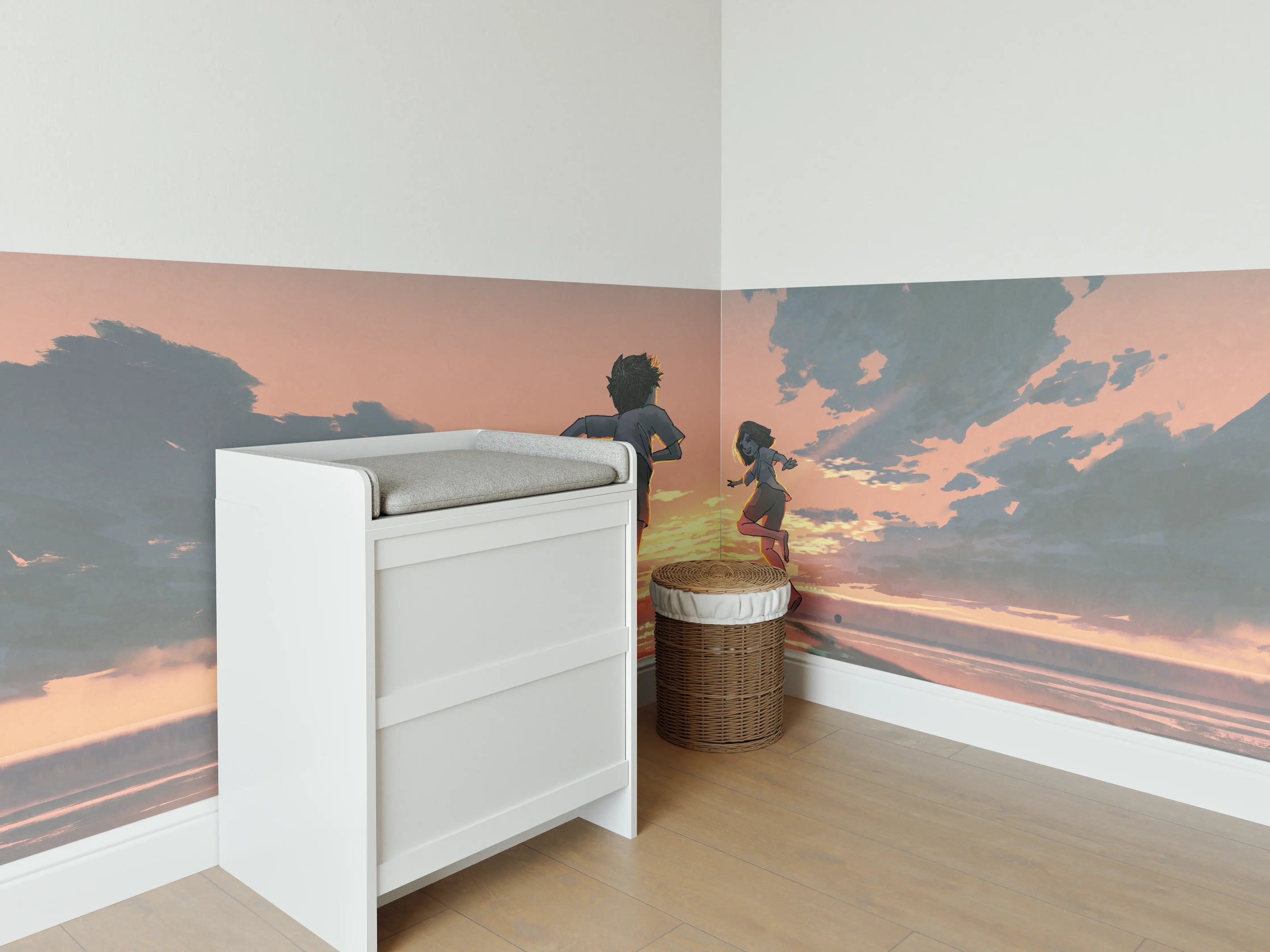 Babyzimmer Wandgestaltung - Sonnenuntergang Kinder Silhouetten