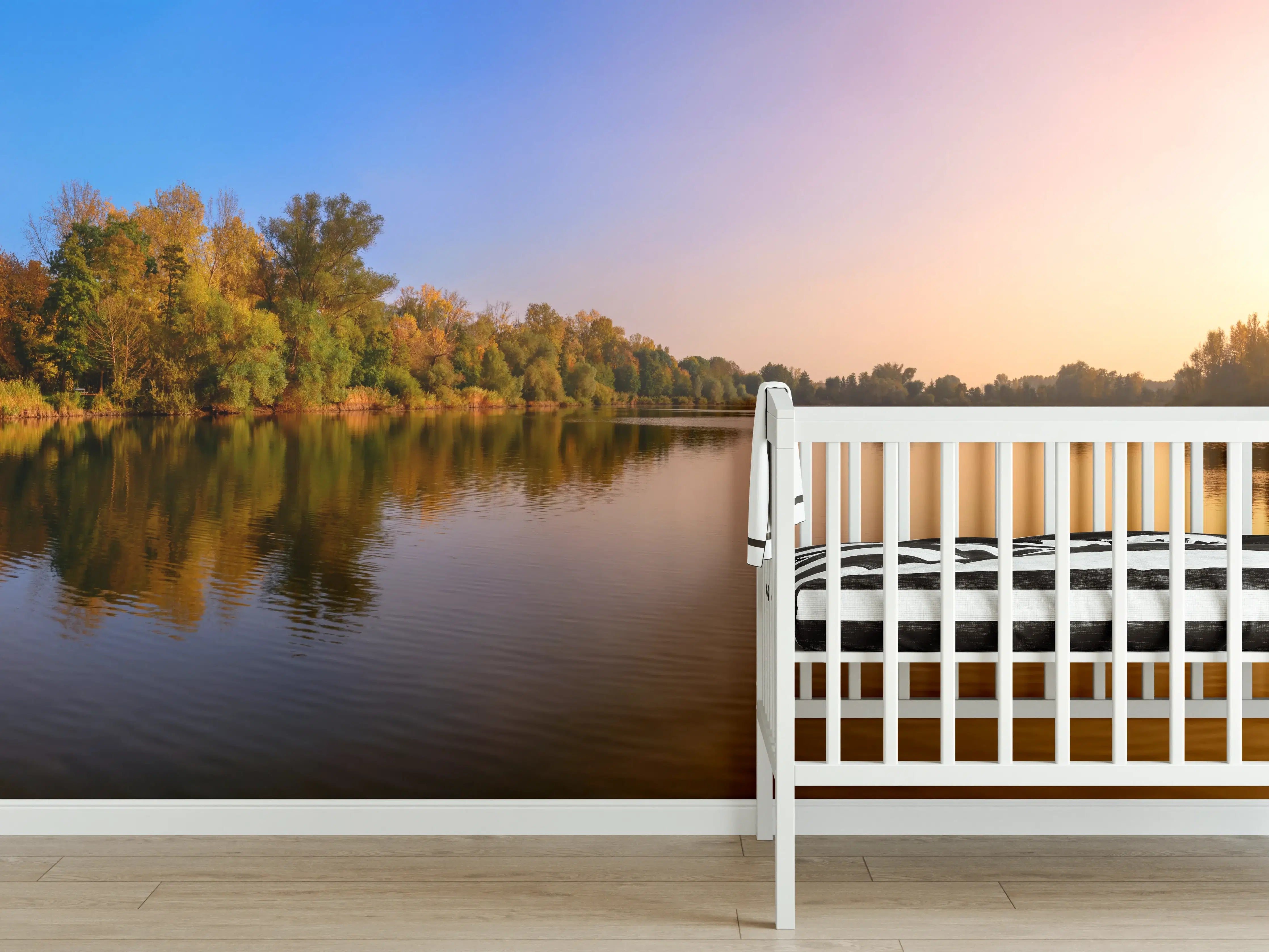 Babyzimmer Wandgestaltung - Sonnenuntergang am See