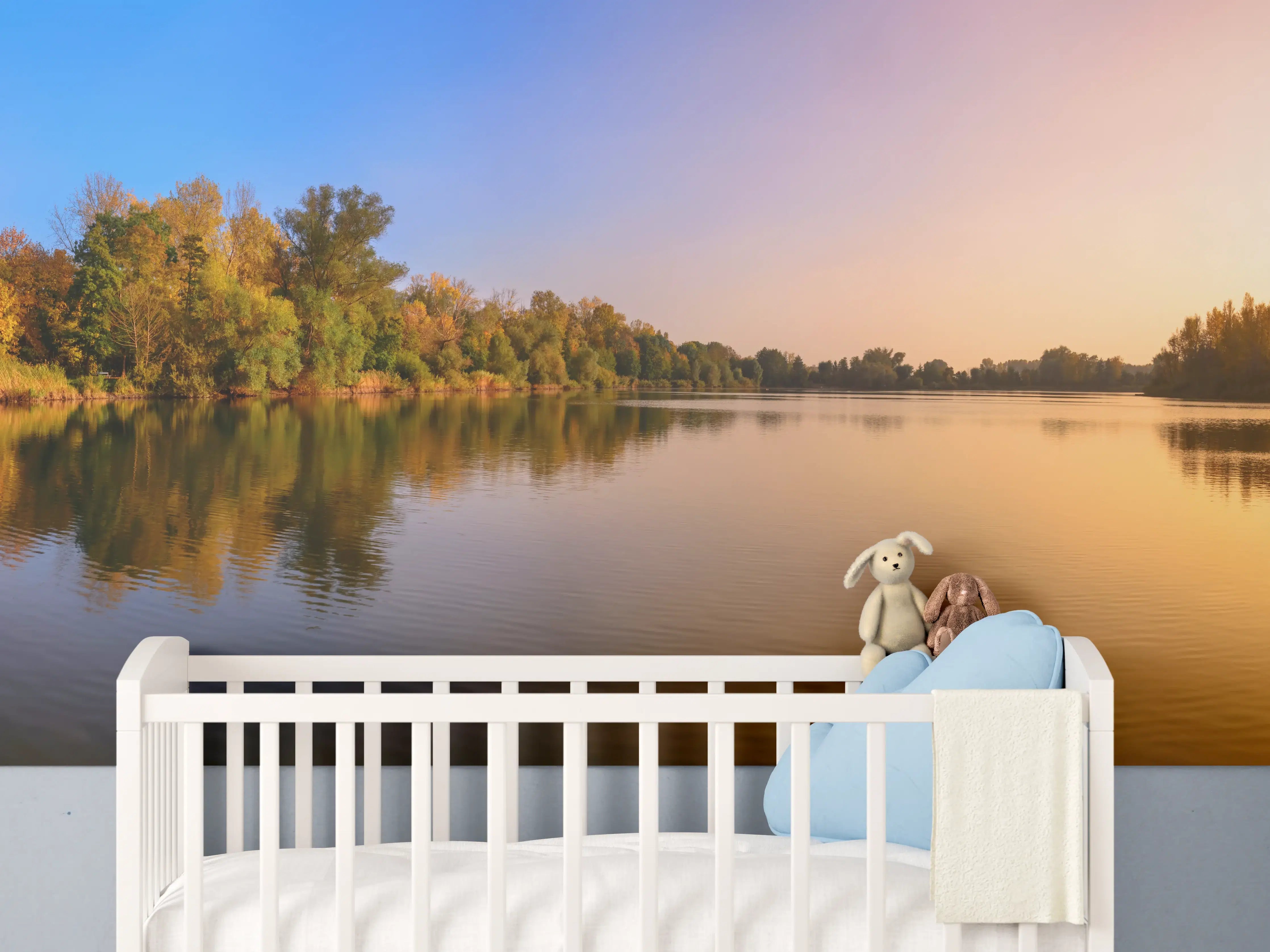 Babyzimmer Wandgestaltung - Sonnenuntergang am See